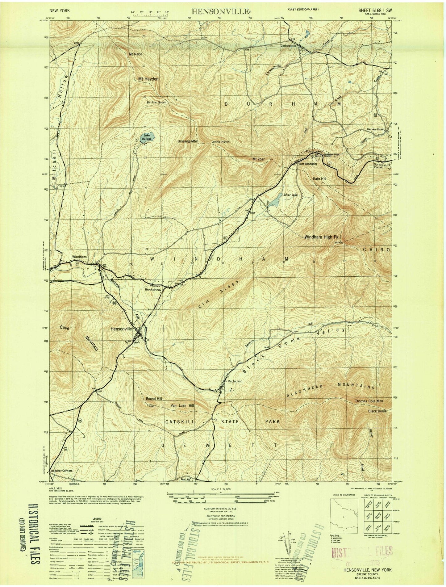 Classic USGS Hensonville New York 7.5'x7.5' Topo Map Image