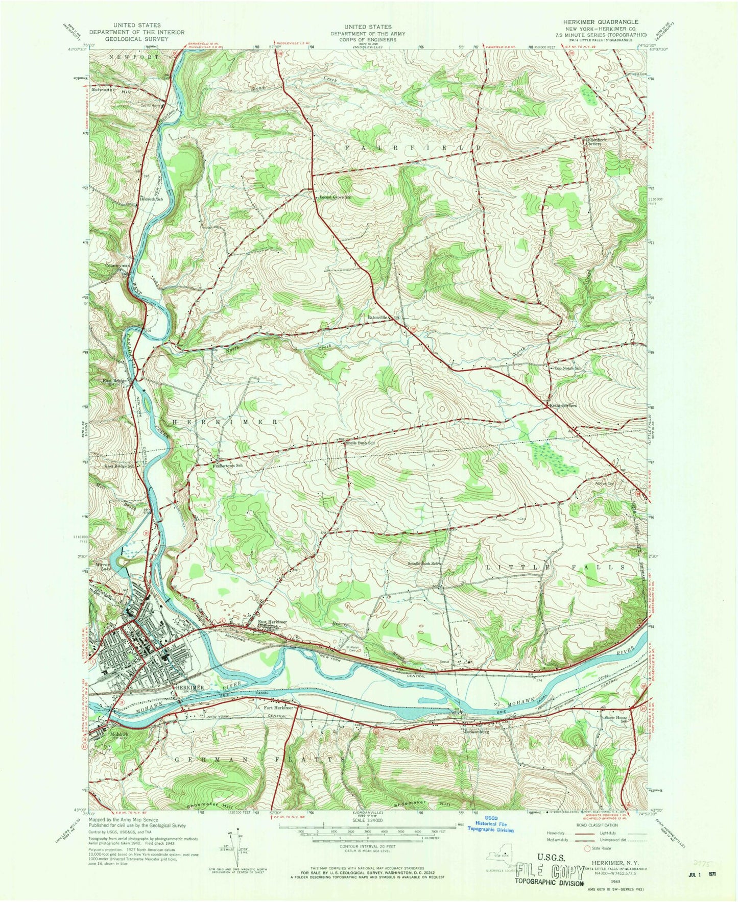Classic USGS Herkimer New York 7.5'x7.5' Topo Map Image