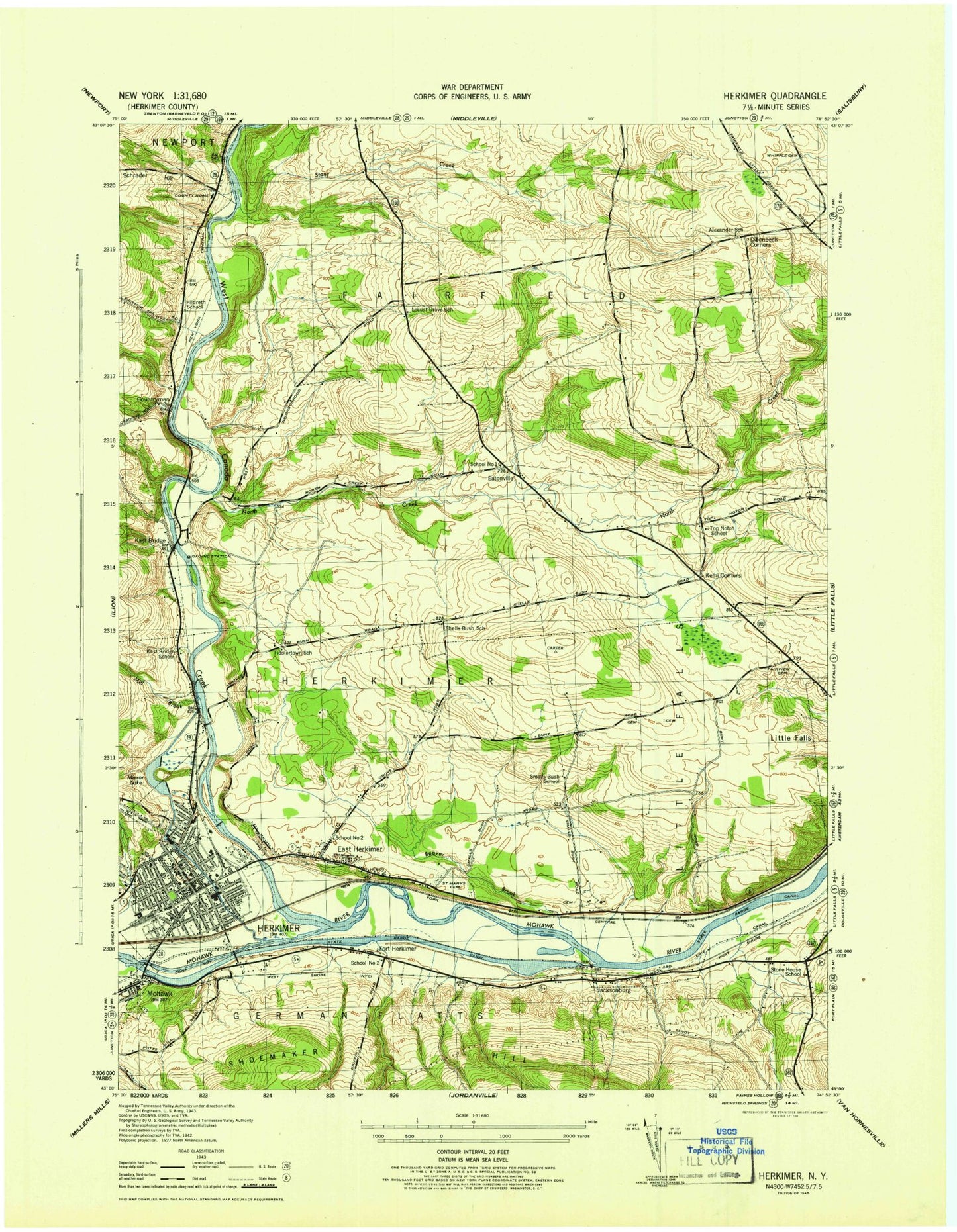 Classic USGS Herkimer New York 7.5'x7.5' Topo Map Image