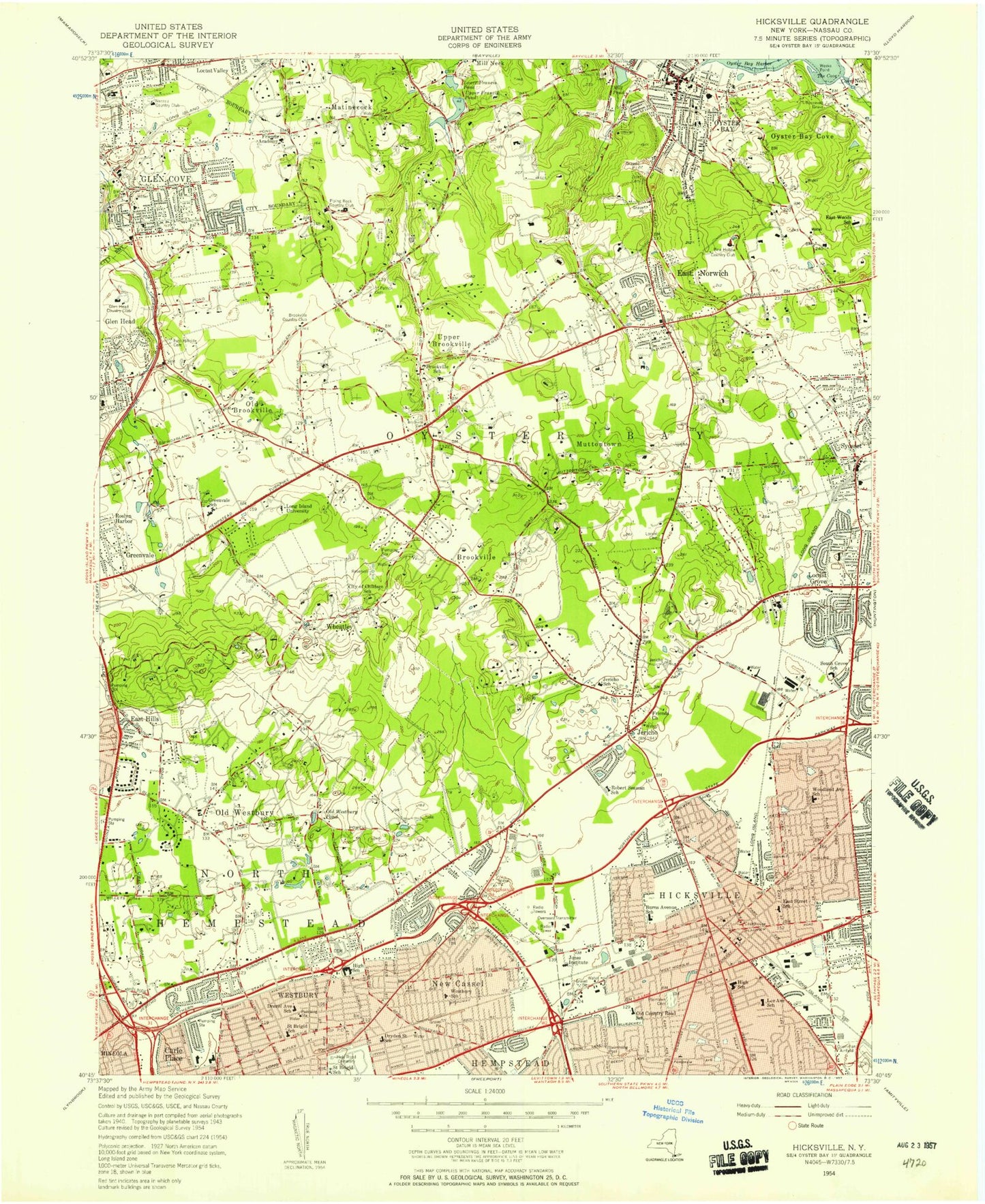 Classic USGS Hicksville New York 7.5'x7.5' Topo Map Image