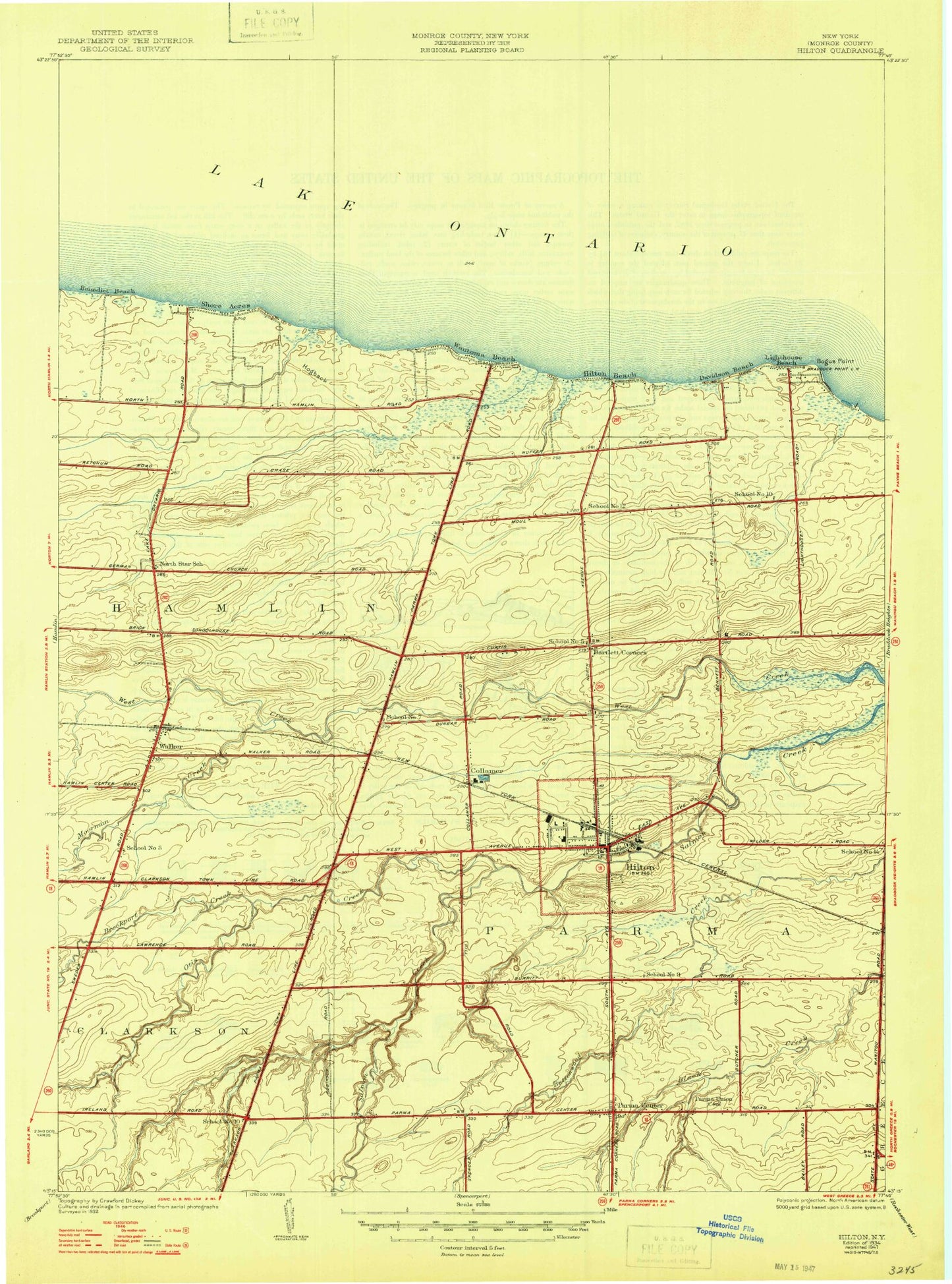 Classic USGS Hilton New York 7.5'x7.5' Topo Map Image
