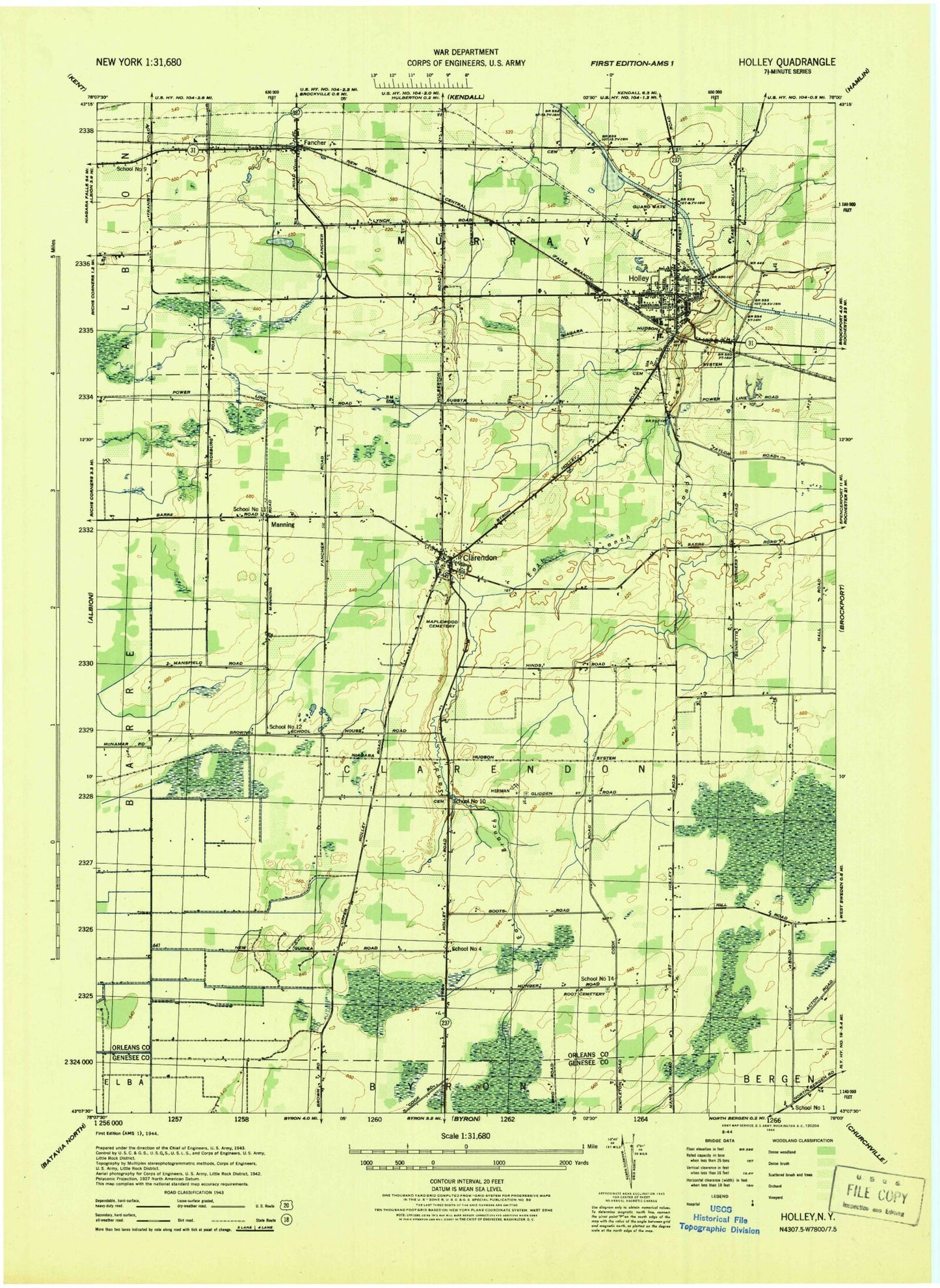 Classic USGS Holley New York 7.5'x7.5' Topo Map Image