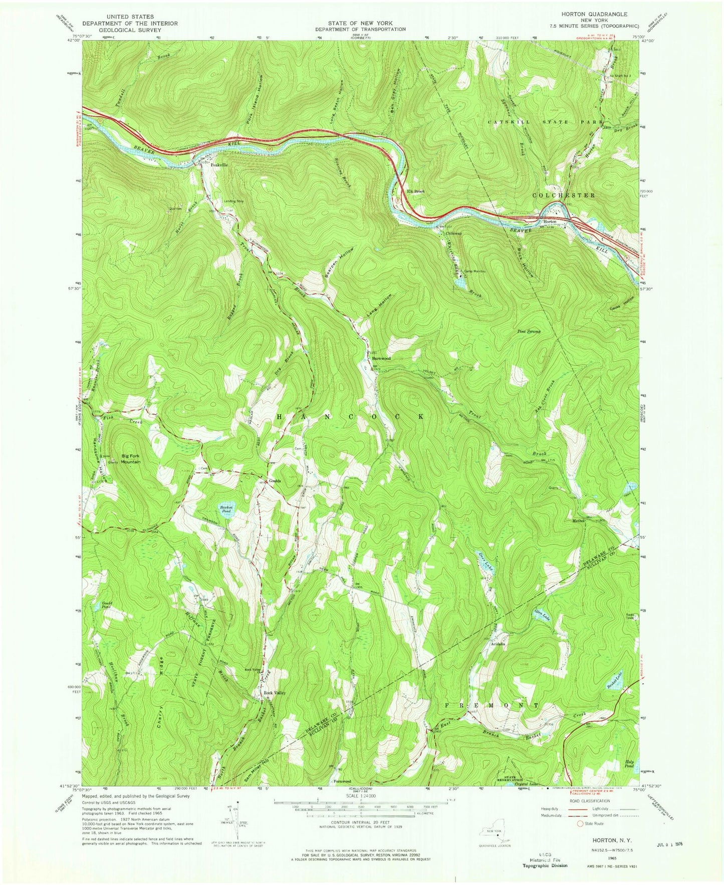 Classic USGS Horton New York 7.5'x7.5' Topo Map Image