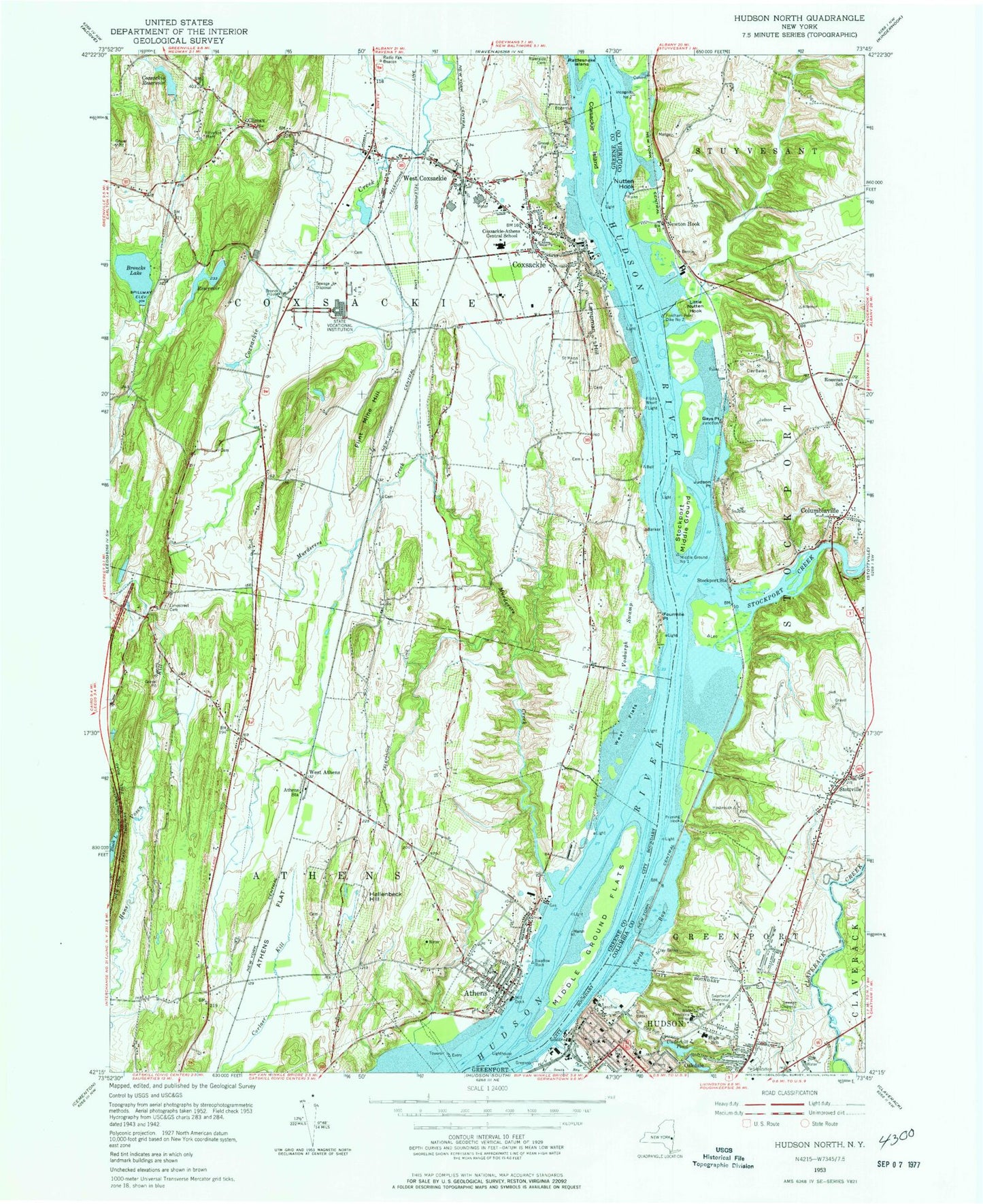 Classic USGS Hudson North New York 7.5'x7.5' Topo Map Image