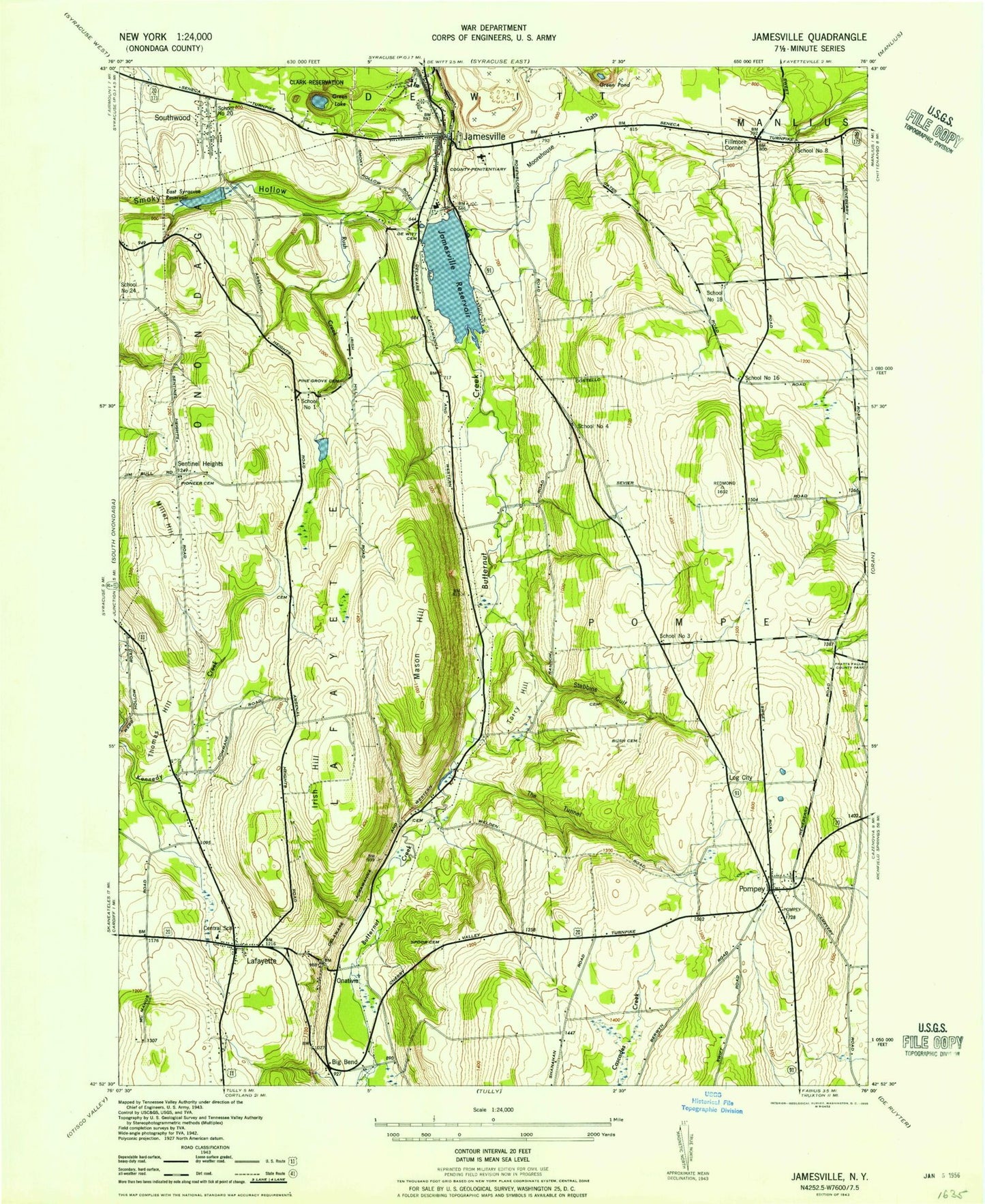 Classic USGS Jamesville New York 7.5'x7.5' Topo Map Image