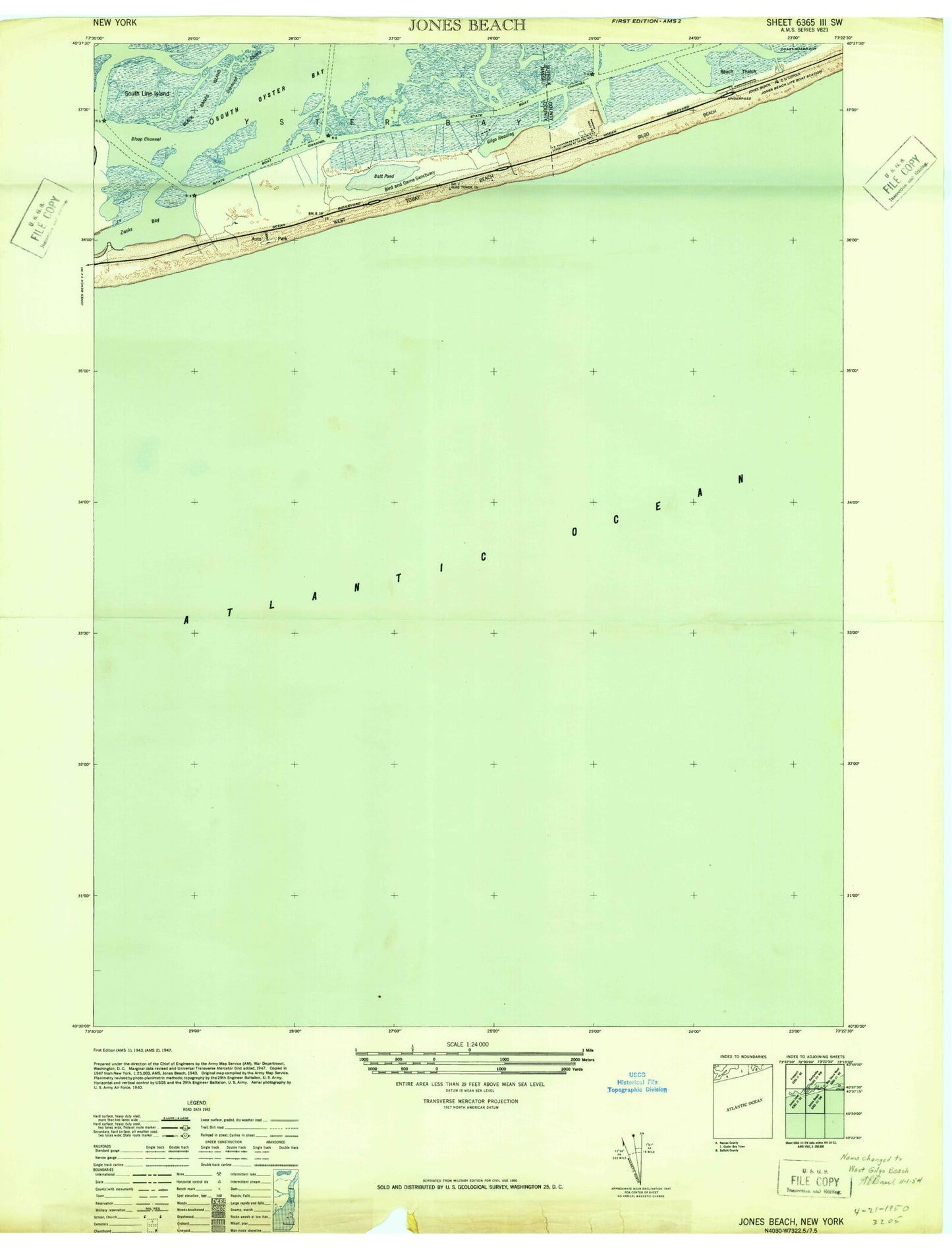 Classic USGS West Gilgo Beach New York 7.5'x7.5' Topo Map Image
