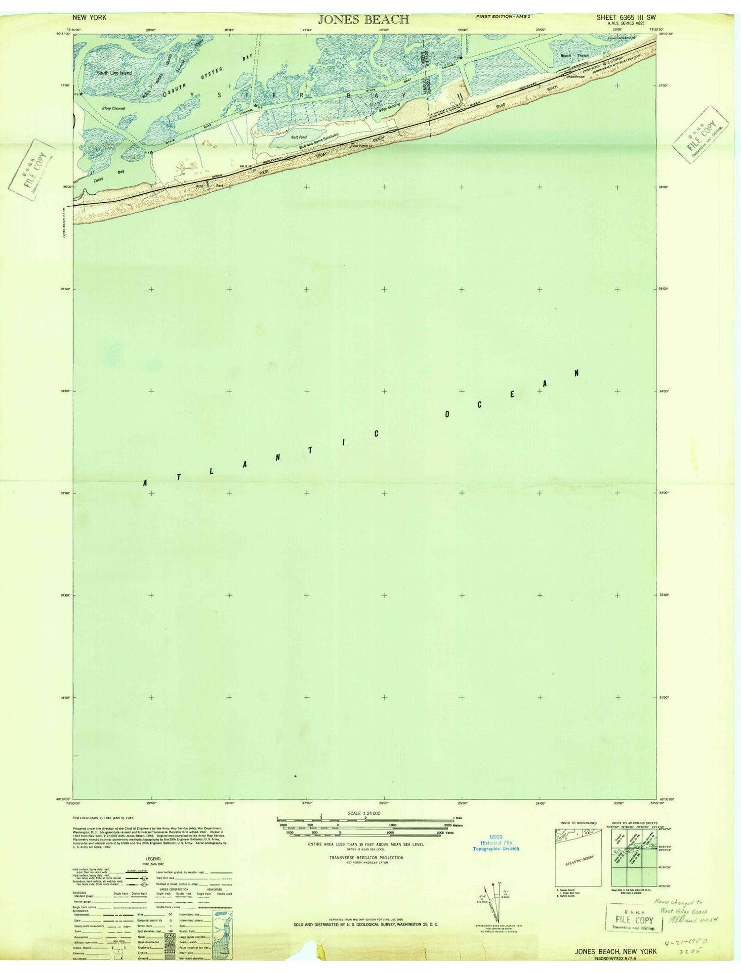 Classic USGS West Gilgo Beach New York 7.5'x7.5' Topo Map Image
