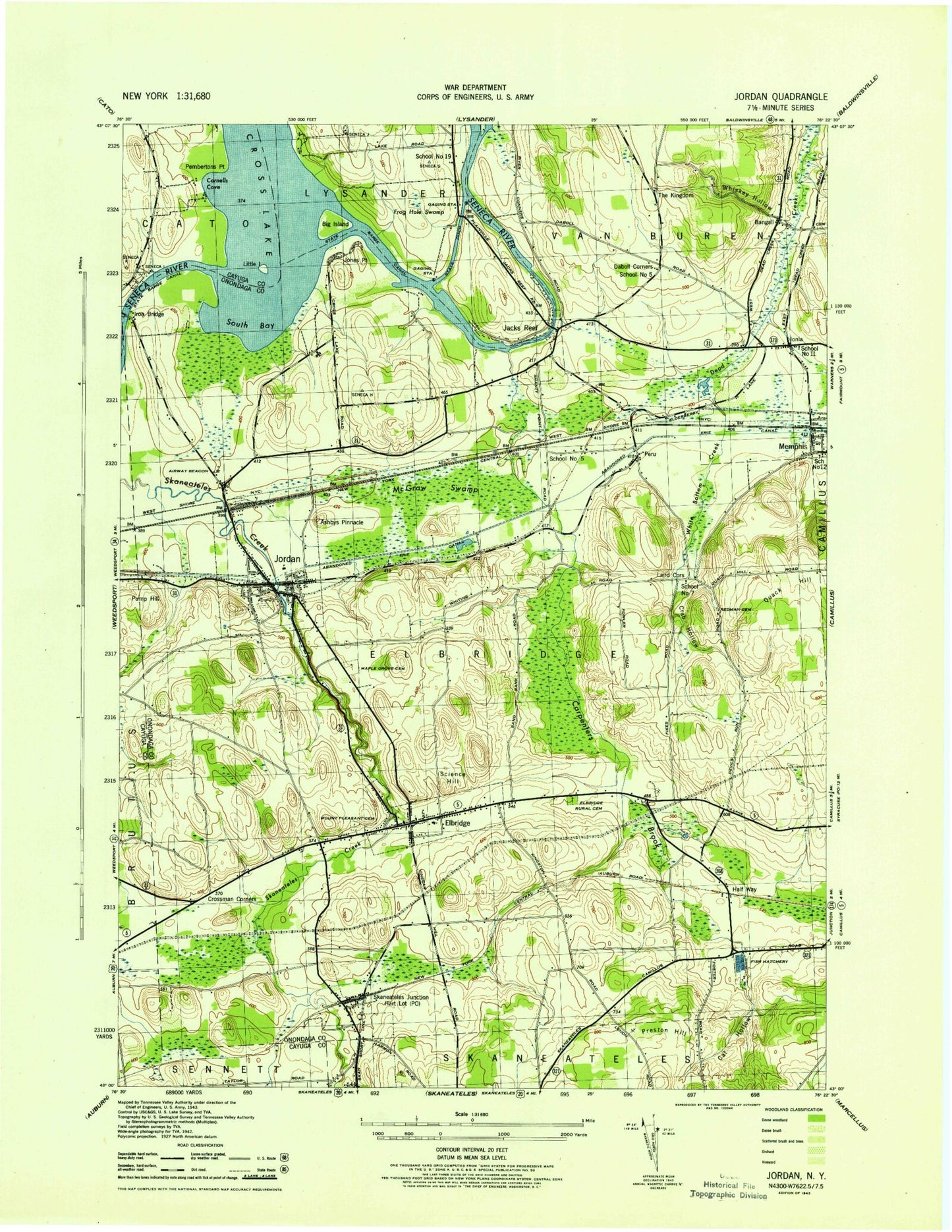 Classic USGS Jordan New York 7.5'x7.5' Topo Map Image