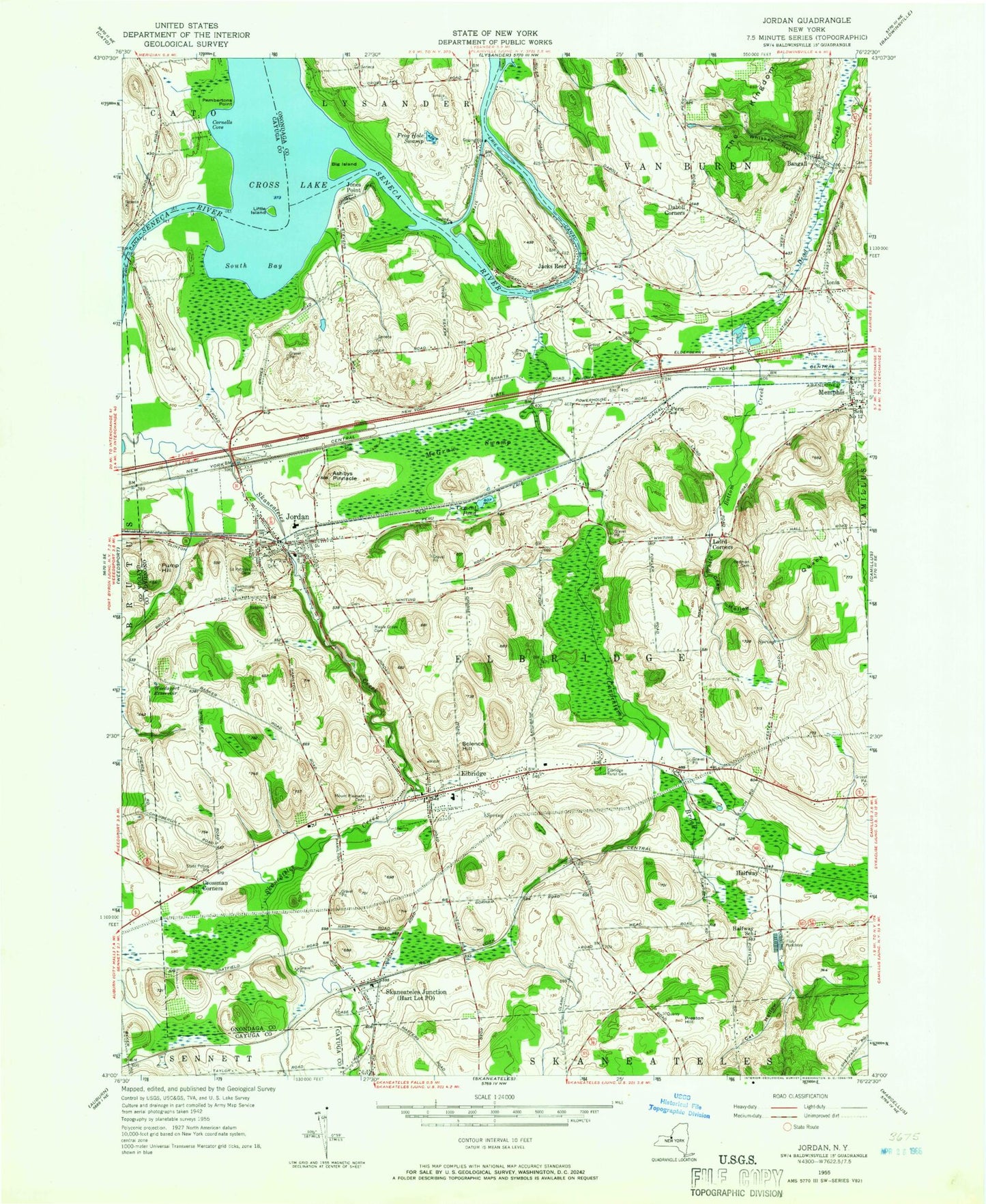 Classic USGS Jordan New York 7.5'x7.5' Topo Map Image