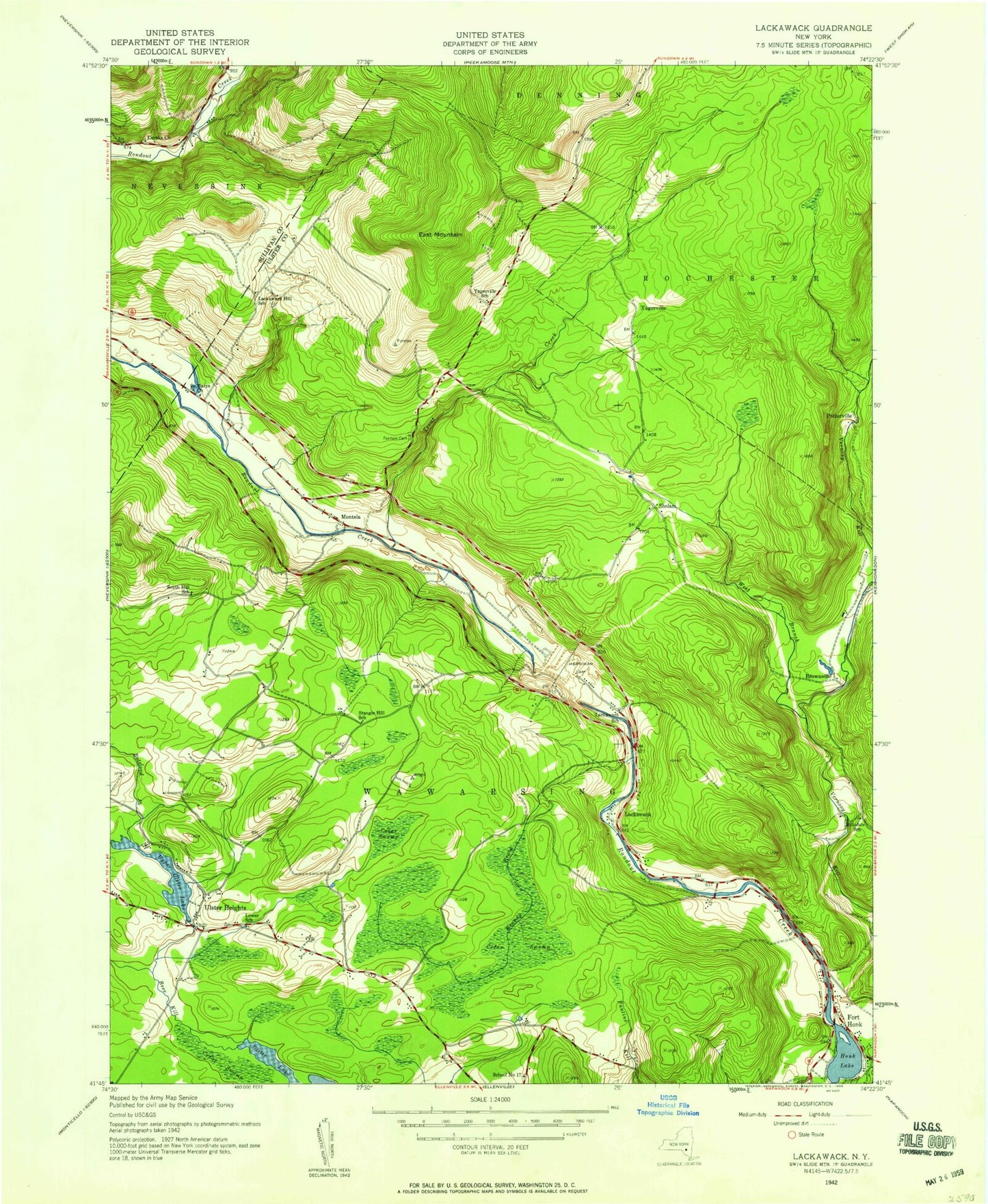 Classic USGS Rondout Reservoir New York 7.5'x7.5' Topo Map Image