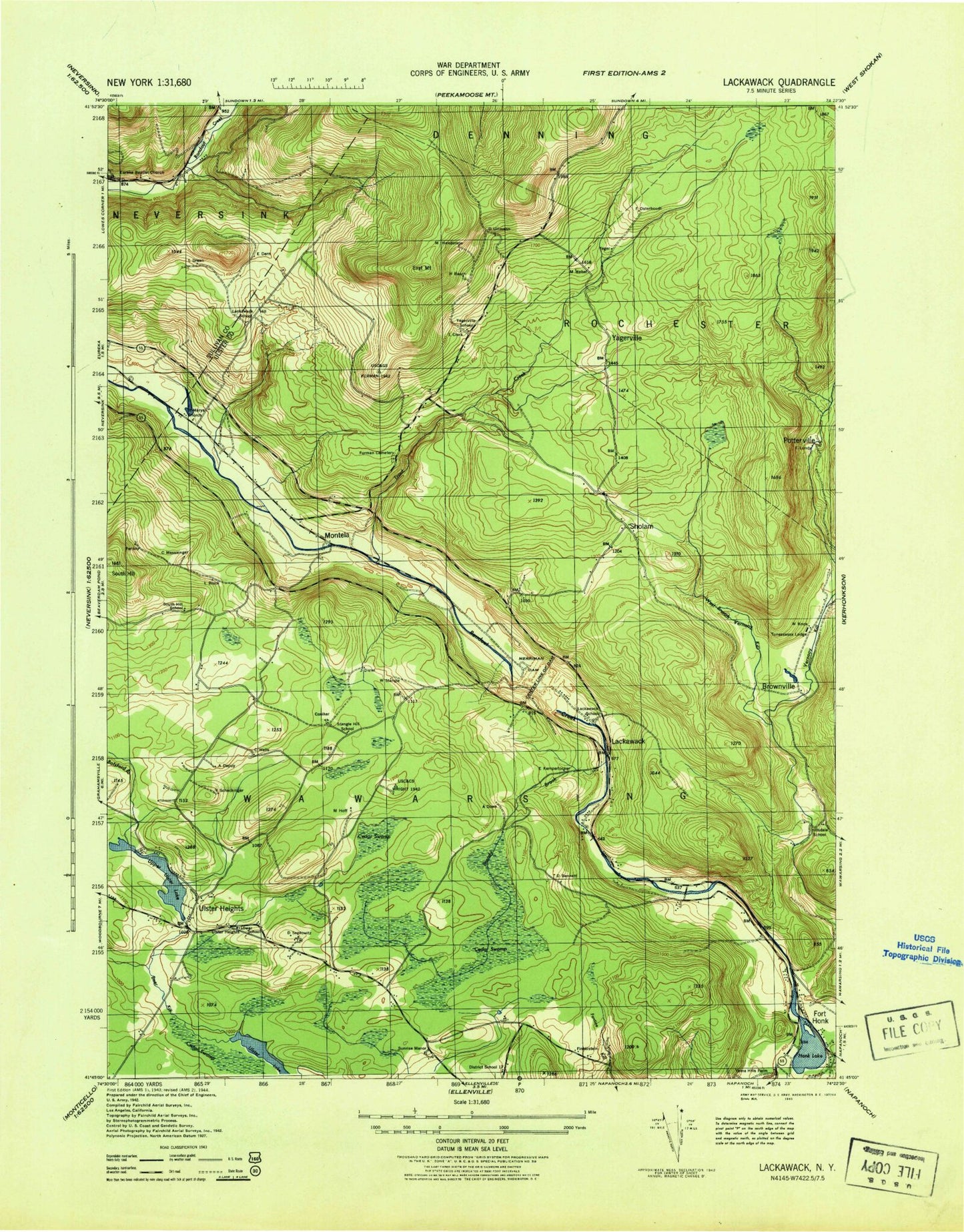 Classic USGS Rondout Reservoir New York 7.5'x7.5' Topo Map Image