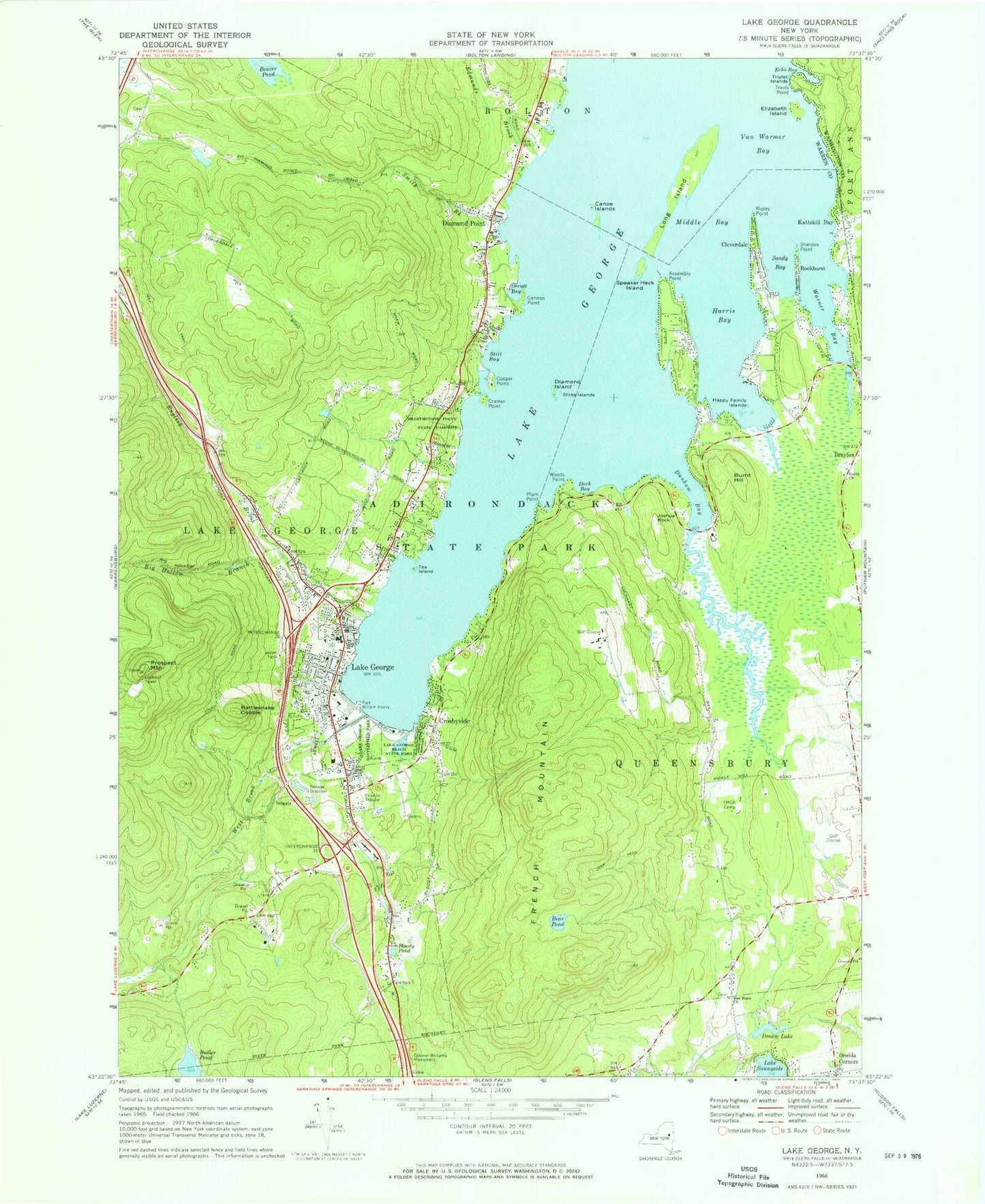 Classic USGS Lake George New York 7.5'x7.5' Topo Map Image