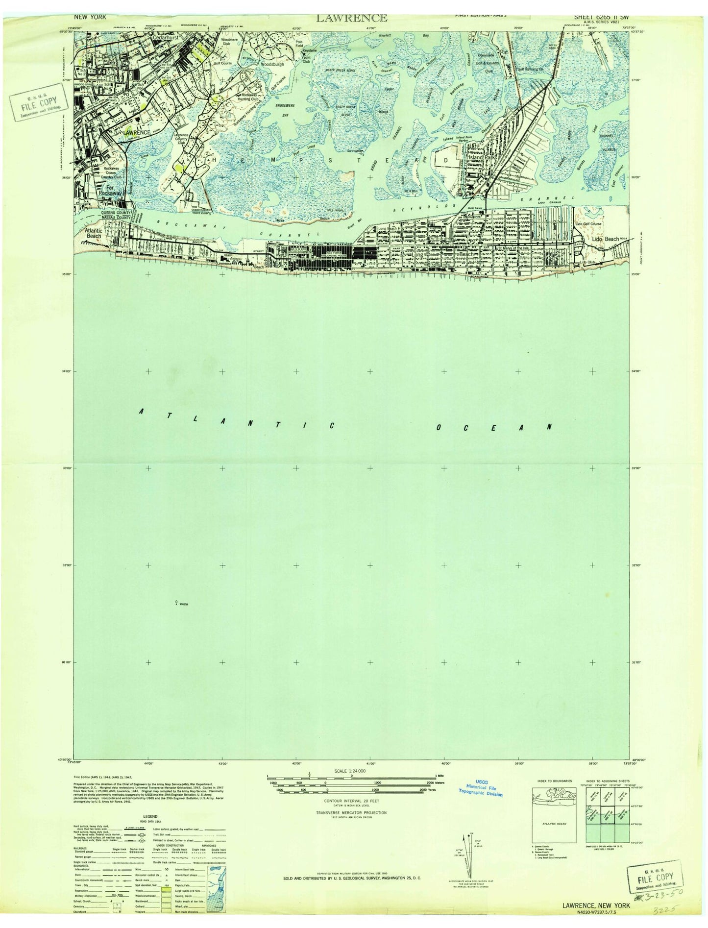 Classic USGS Lawrence New York 7.5'x7.5' Topo Map Image