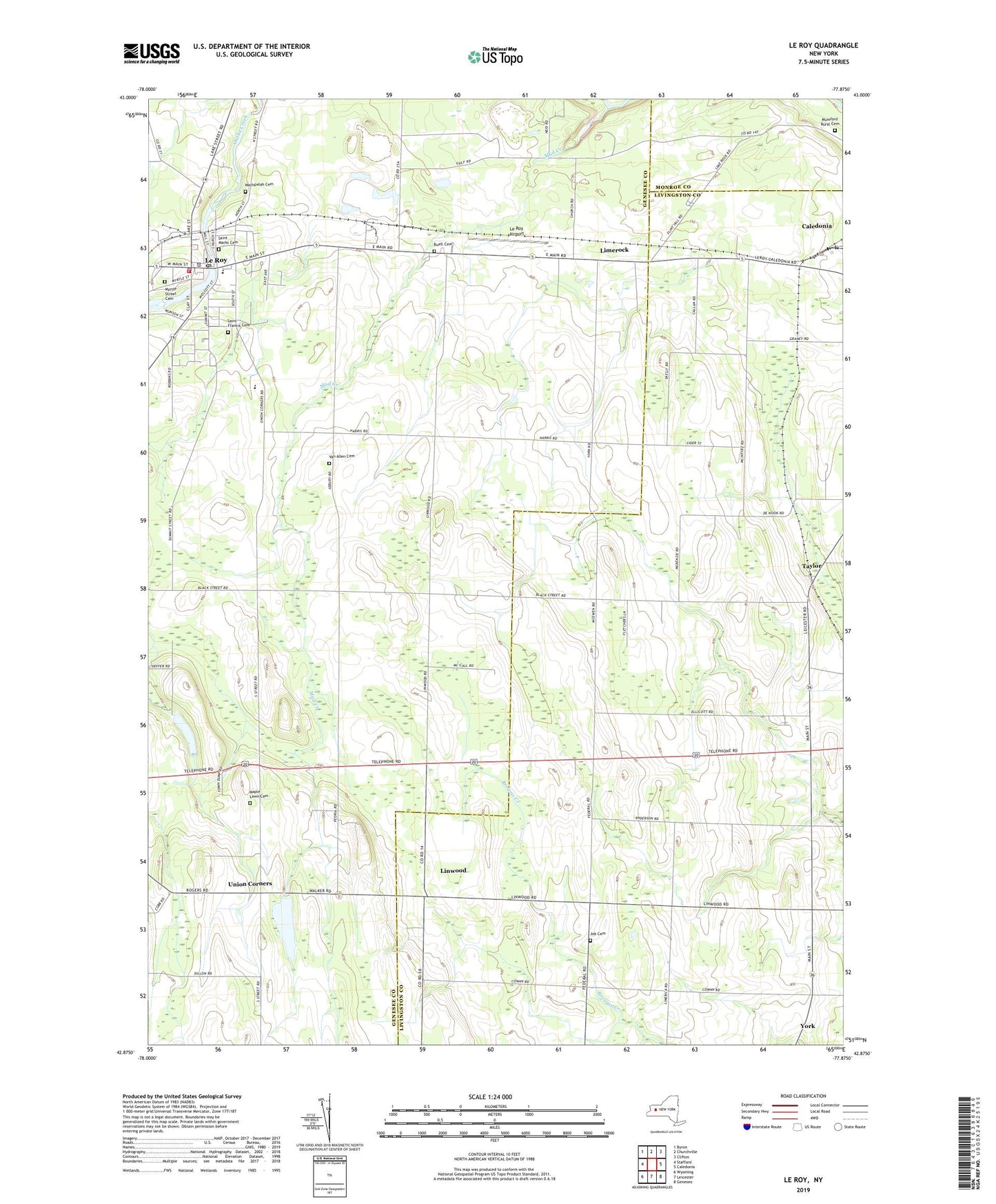 Le Roy New York US Topo Map Image