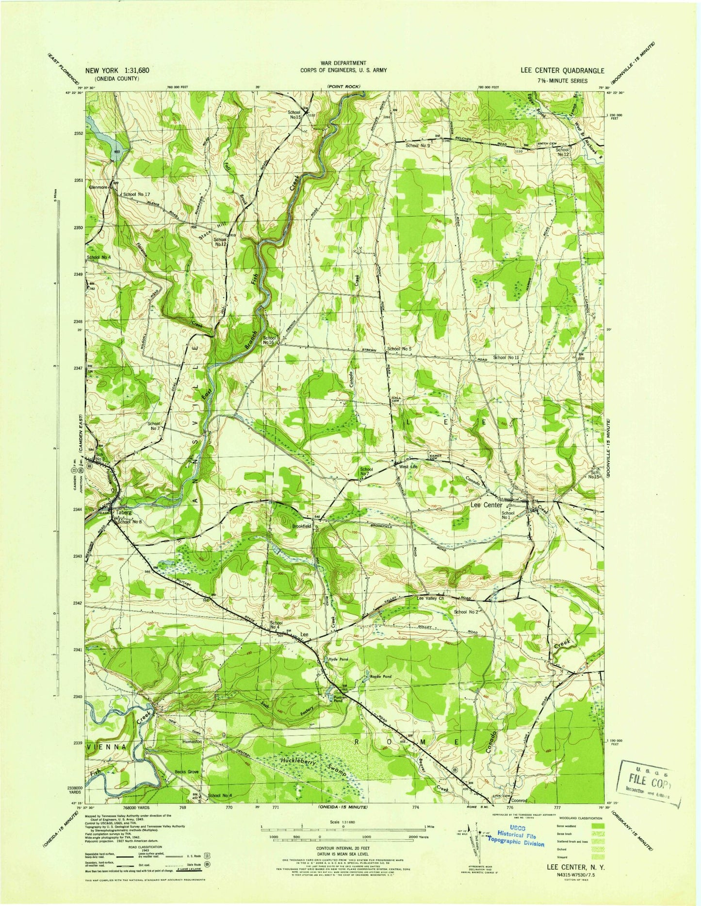 Classic USGS Lee Center New York 7.5'x7.5' Topo Map Image