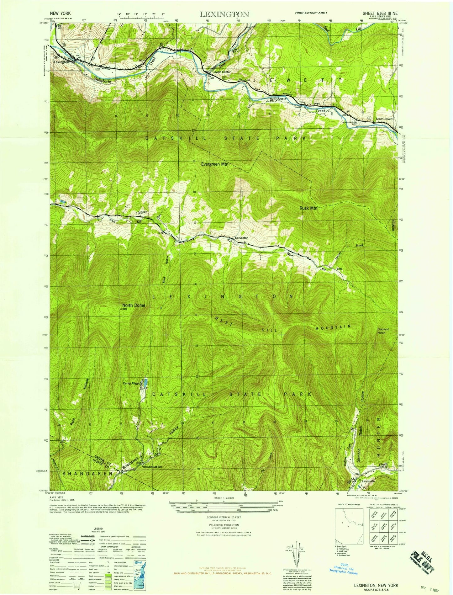 Classic USGS Lexington New York 7.5'x7.5' Topo Map Image