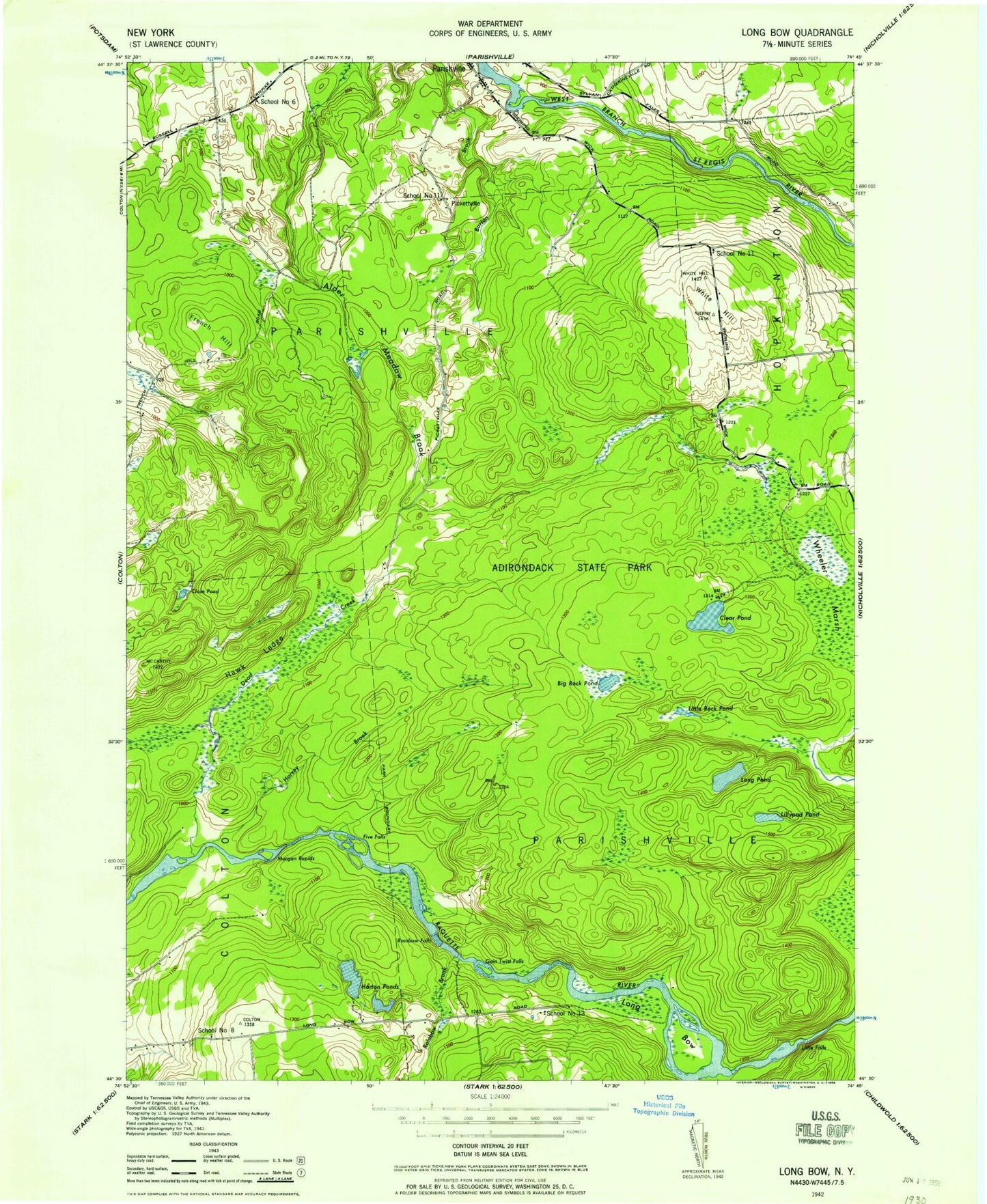 Classic USGS Rainbow Falls New York 7.5'x7.5' Topo Map Image