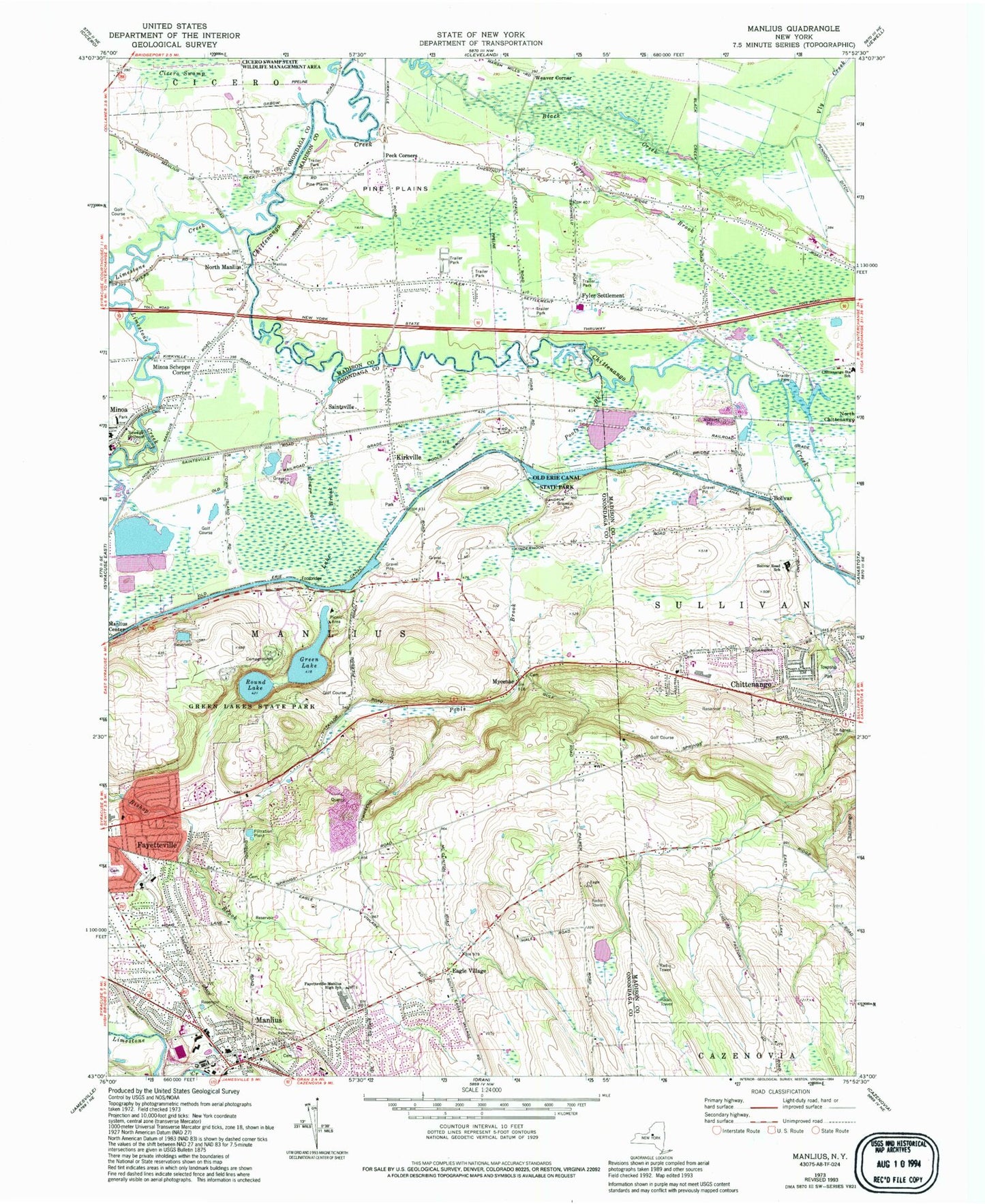 Classic USGS Manlius New York 7.5'x7.5' Topo Map Image