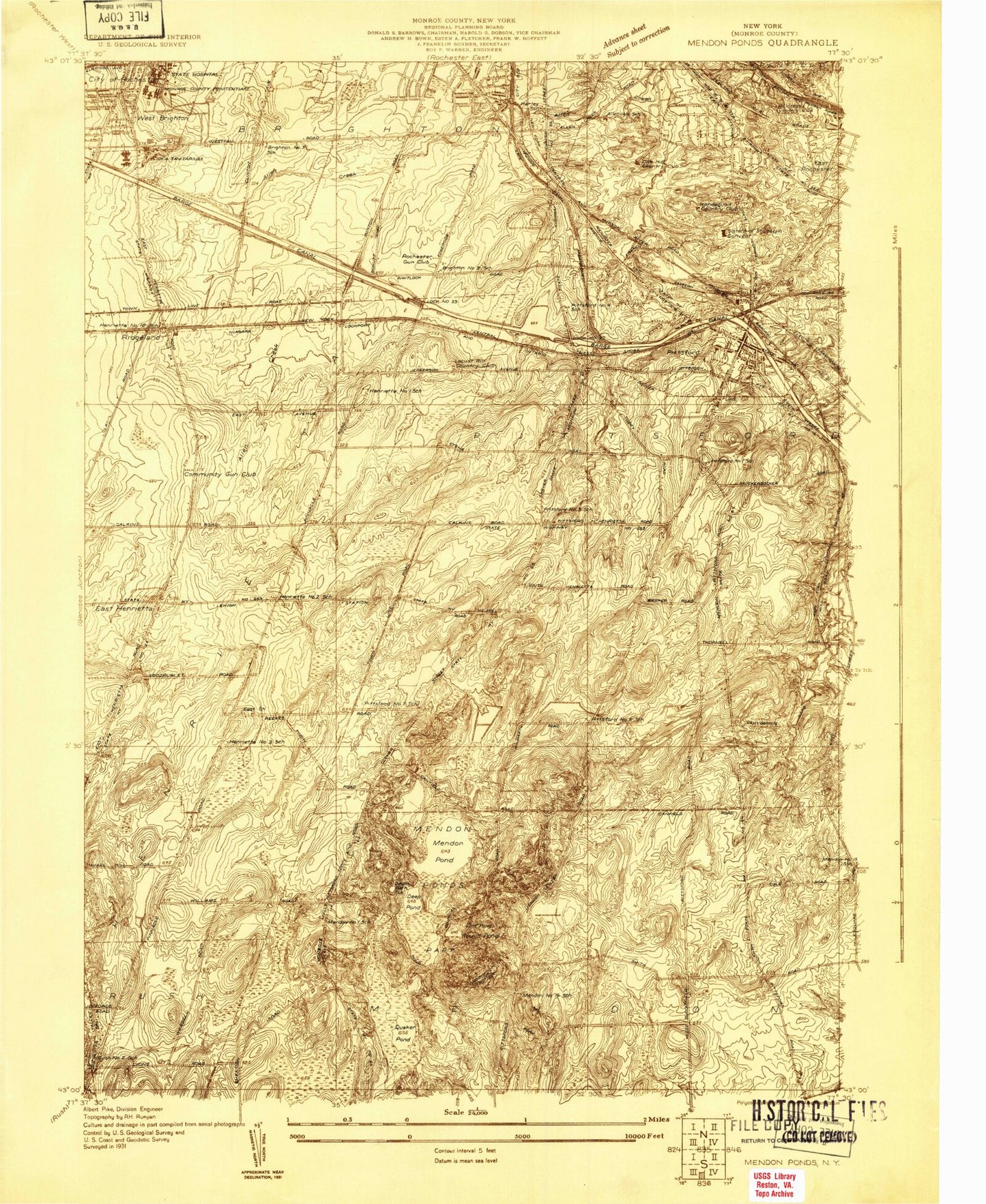 Classic USGS Pittsford New York 7.5'x7.5' Topo Map Image