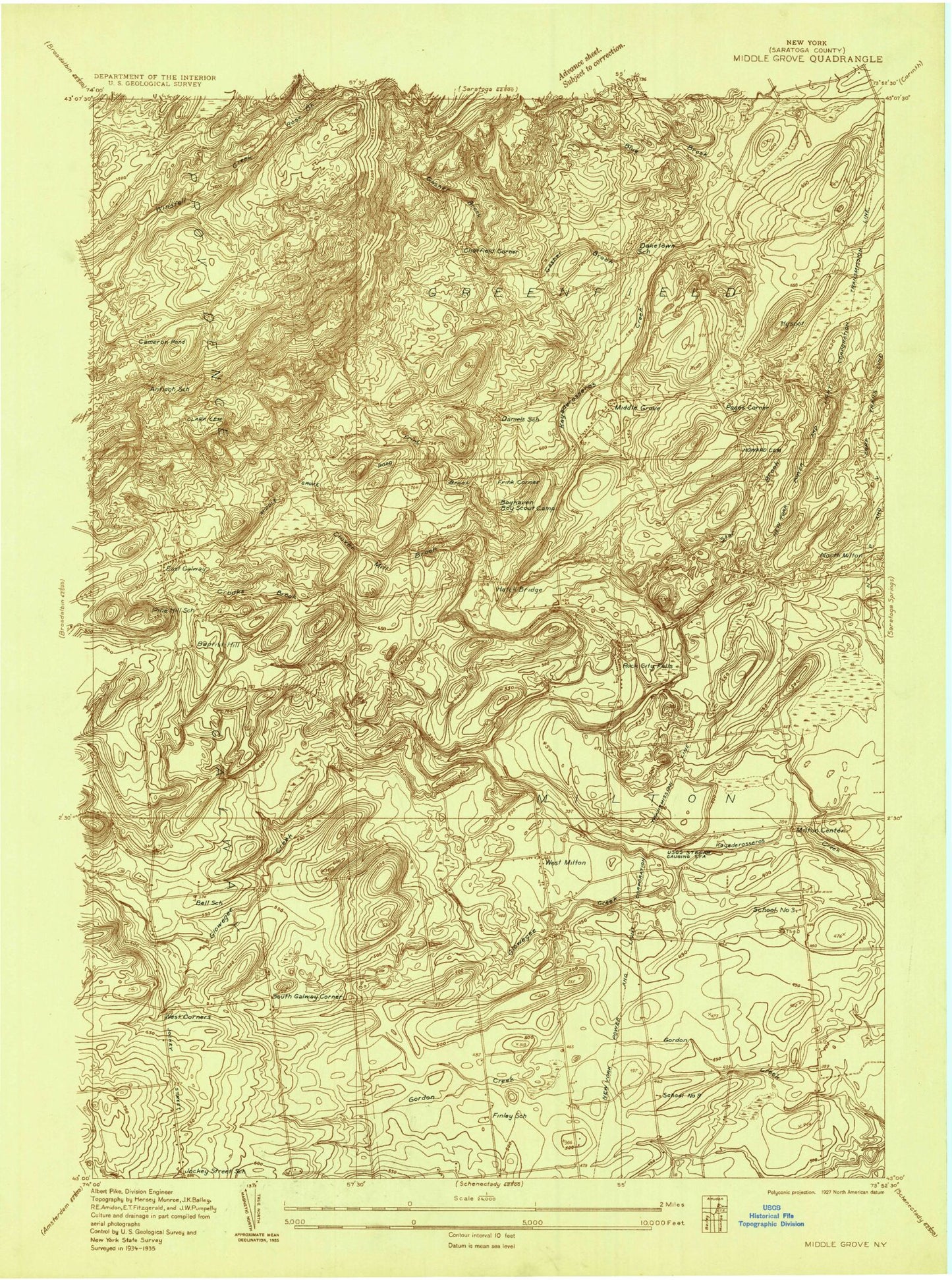 Classic USGS Middle Grove New York 7.5'x7.5' Topo Map Image
