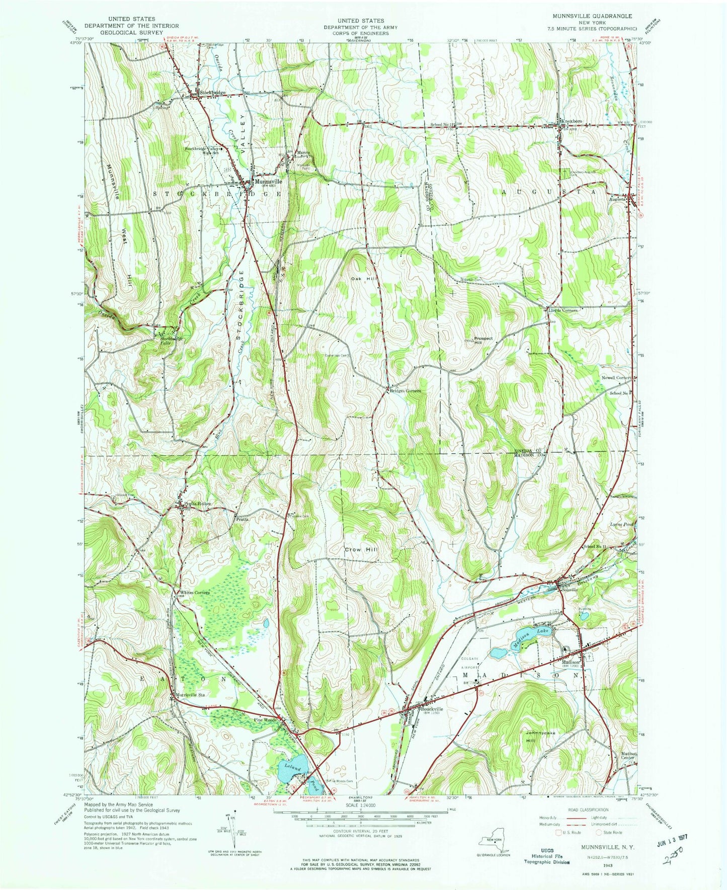Classic USGS Munnsville New York 7.5'x7.5' Topo Map Image