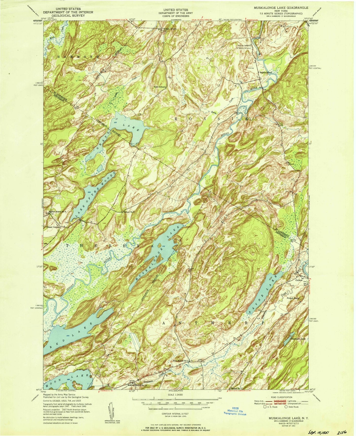 Classic USGS Muskellunge Lake New York 7.5'x7.5' Topo Map Image