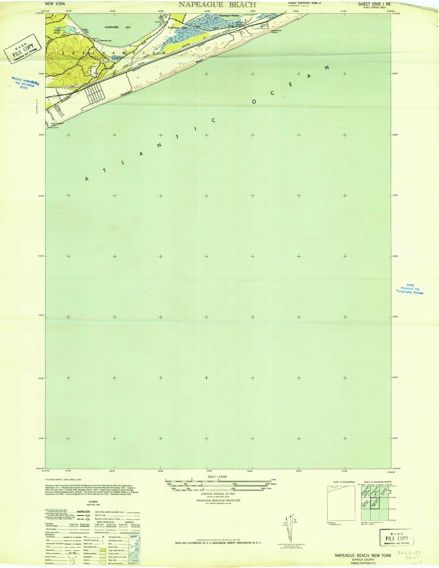 Classic USGS Napeague Beach New York 7.5'x7.5' Topo Map Image