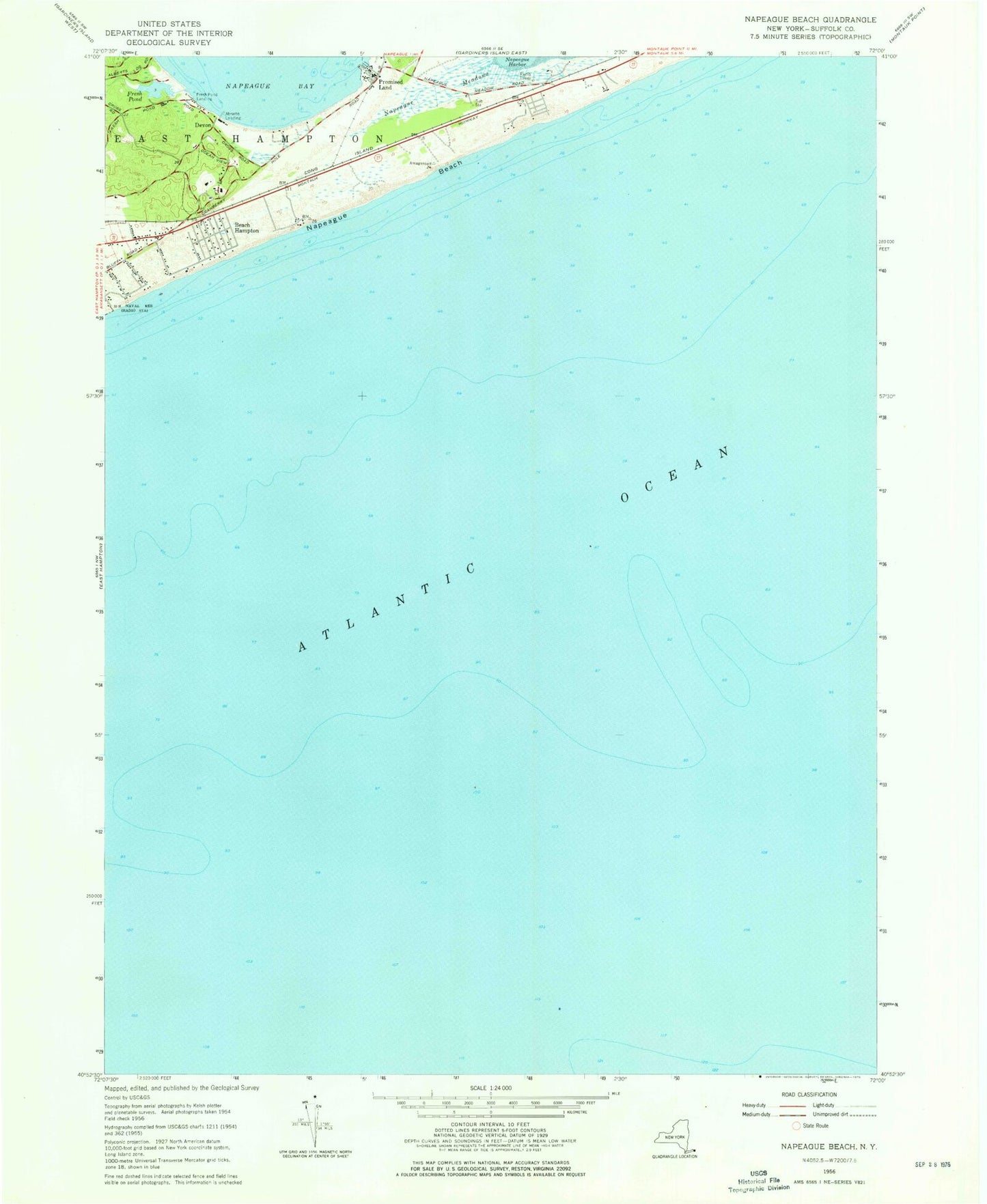 Classic USGS Napeague Beach New York 7.5'x7.5' Topo Map Image
