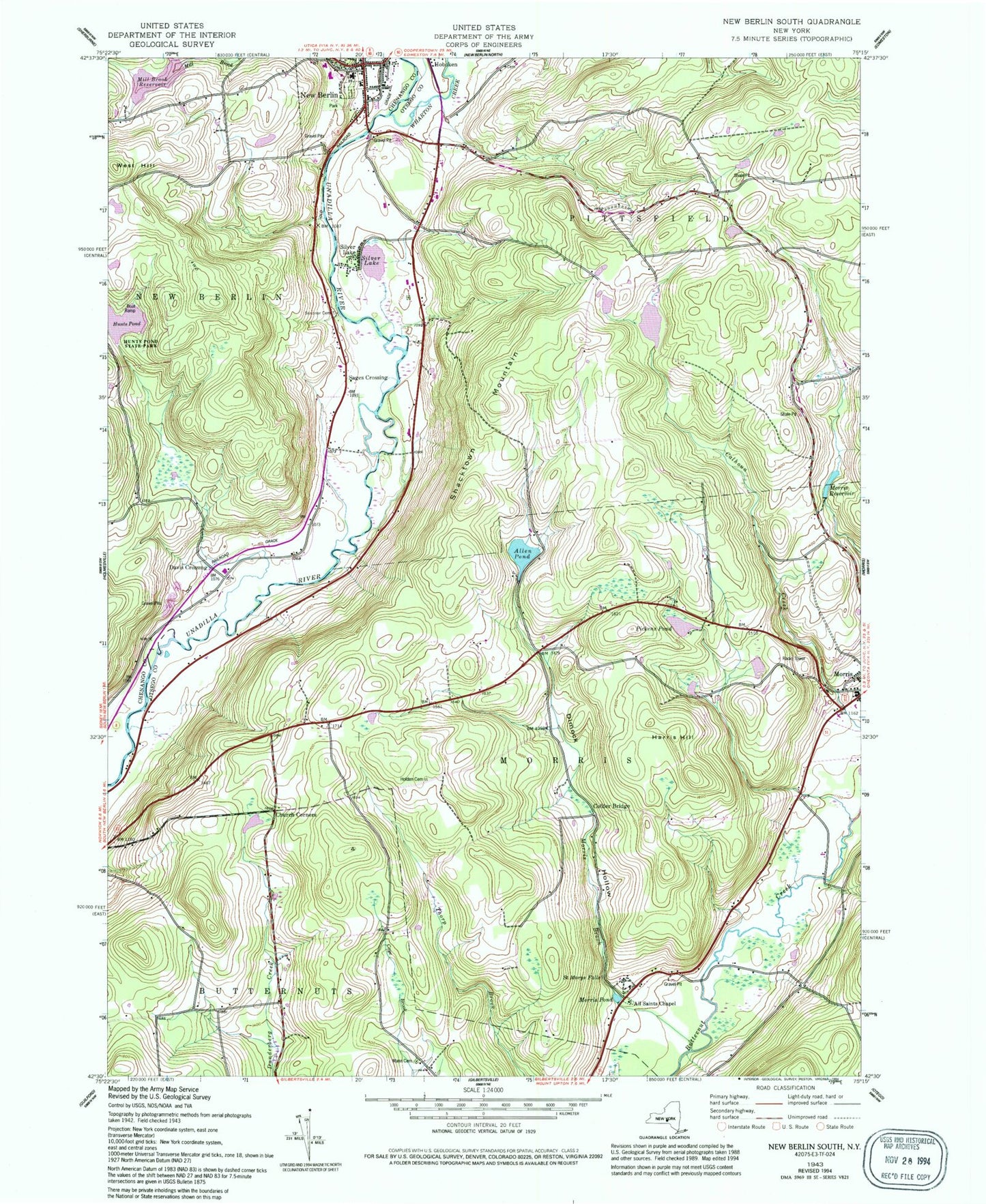 Classic USGS New Berlin South New York 7.5'x7.5' Topo Map Image