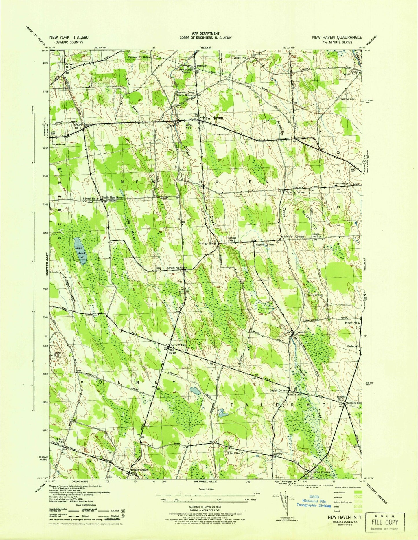 Classic USGS New Haven New York 7.5'x7.5' Topo Map Image