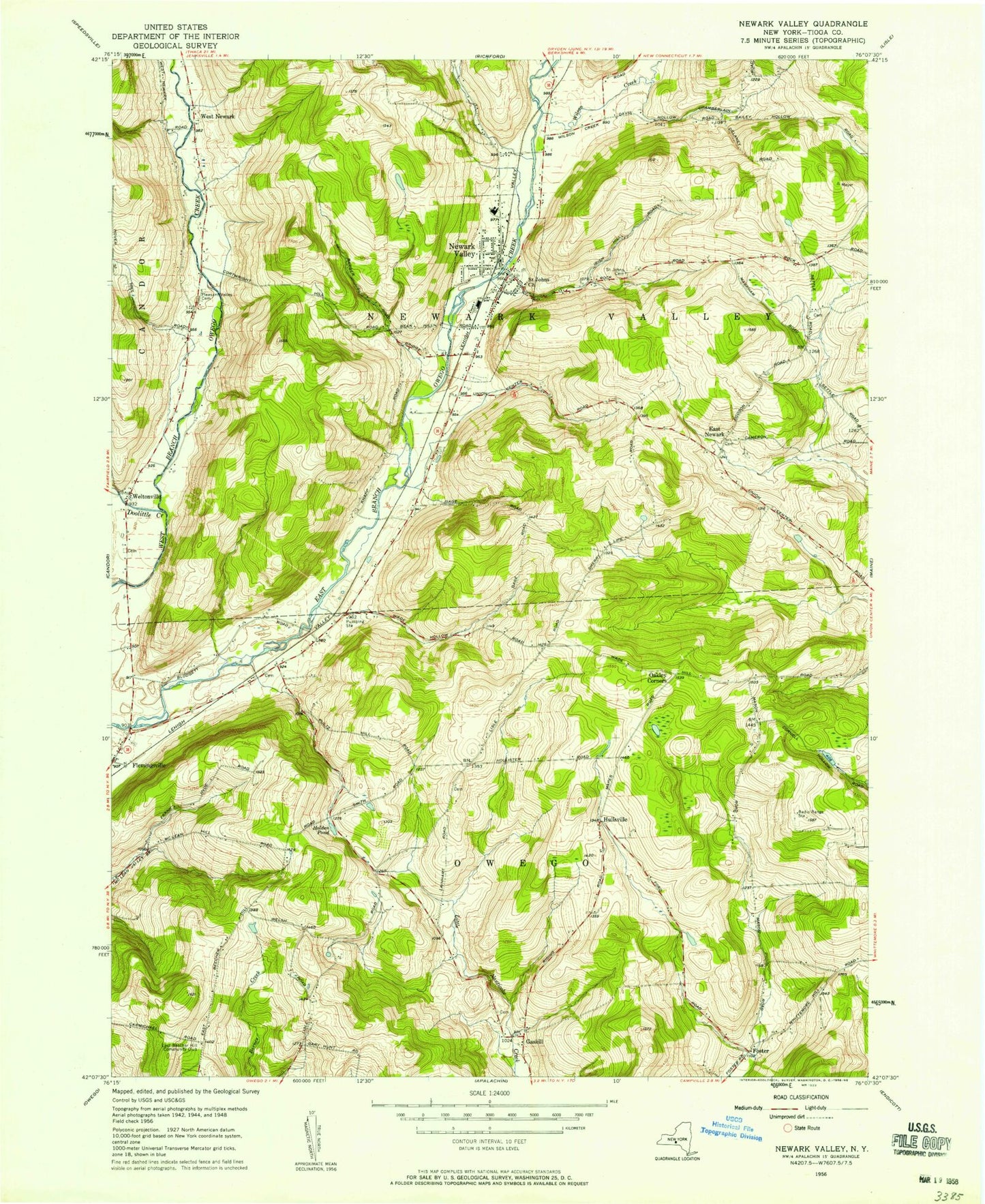 Classic USGS Newark Valley New York 7.5'x7.5' Topo Map Image