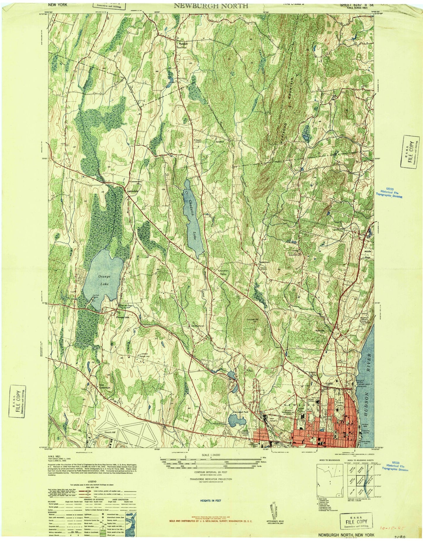Classic USGS Newburgh New York 7.5'x7.5' Topo Map Image