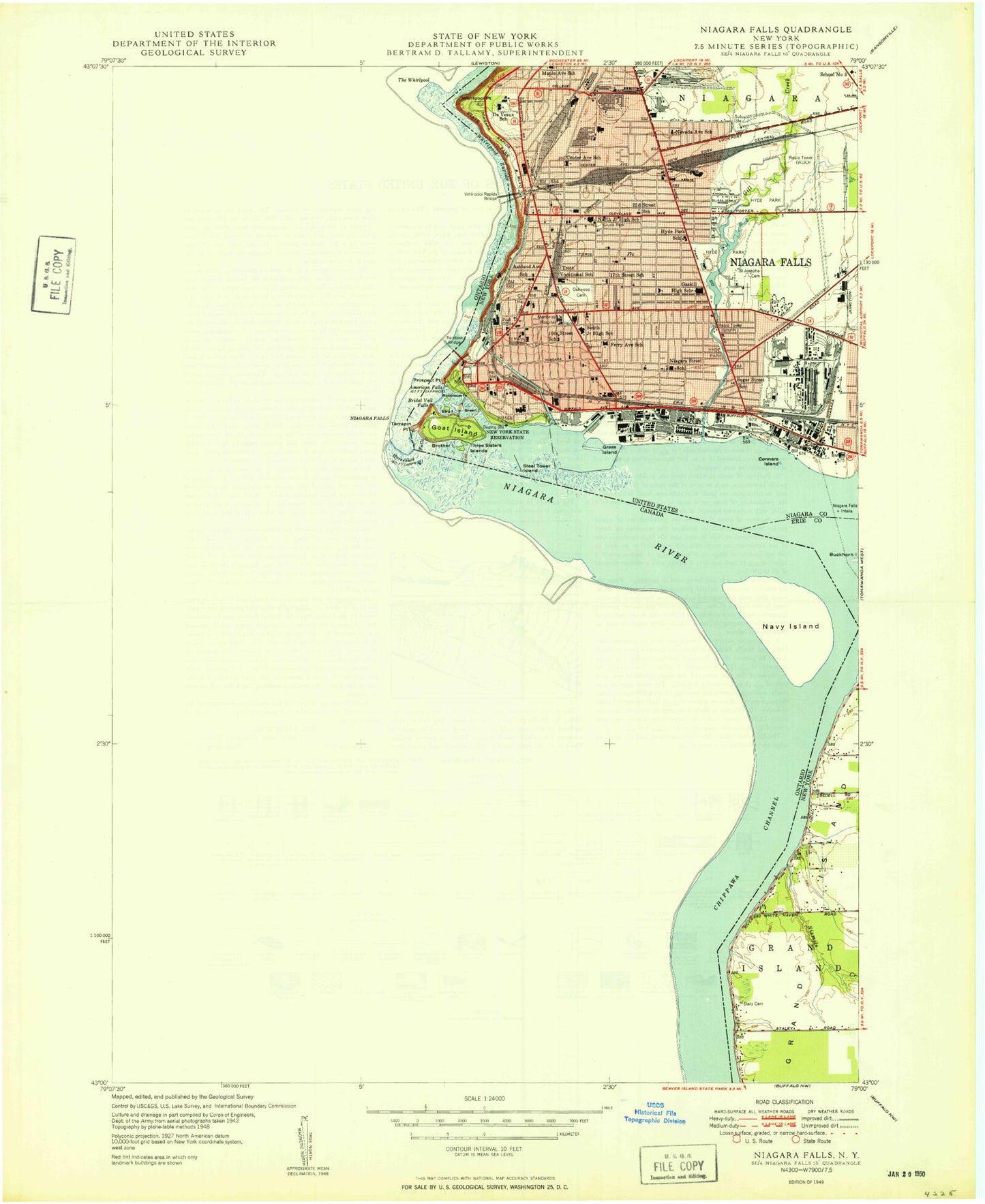 Classic USGS Niagara Falls New York 7.5'x7.5' Topo Map Image