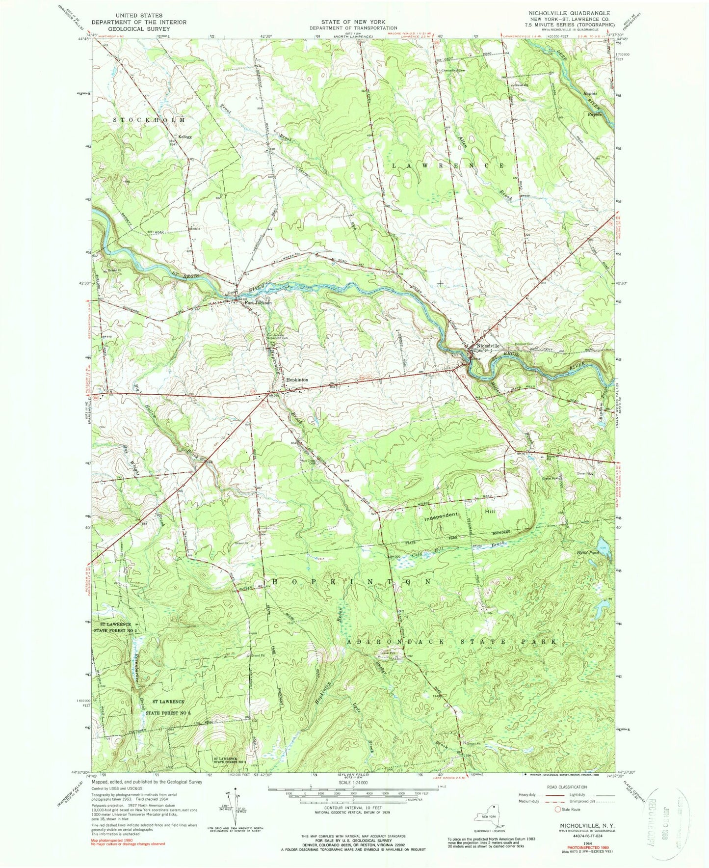 Classic USGS Nicholville New York 7.5'x7.5' Topo Map Image