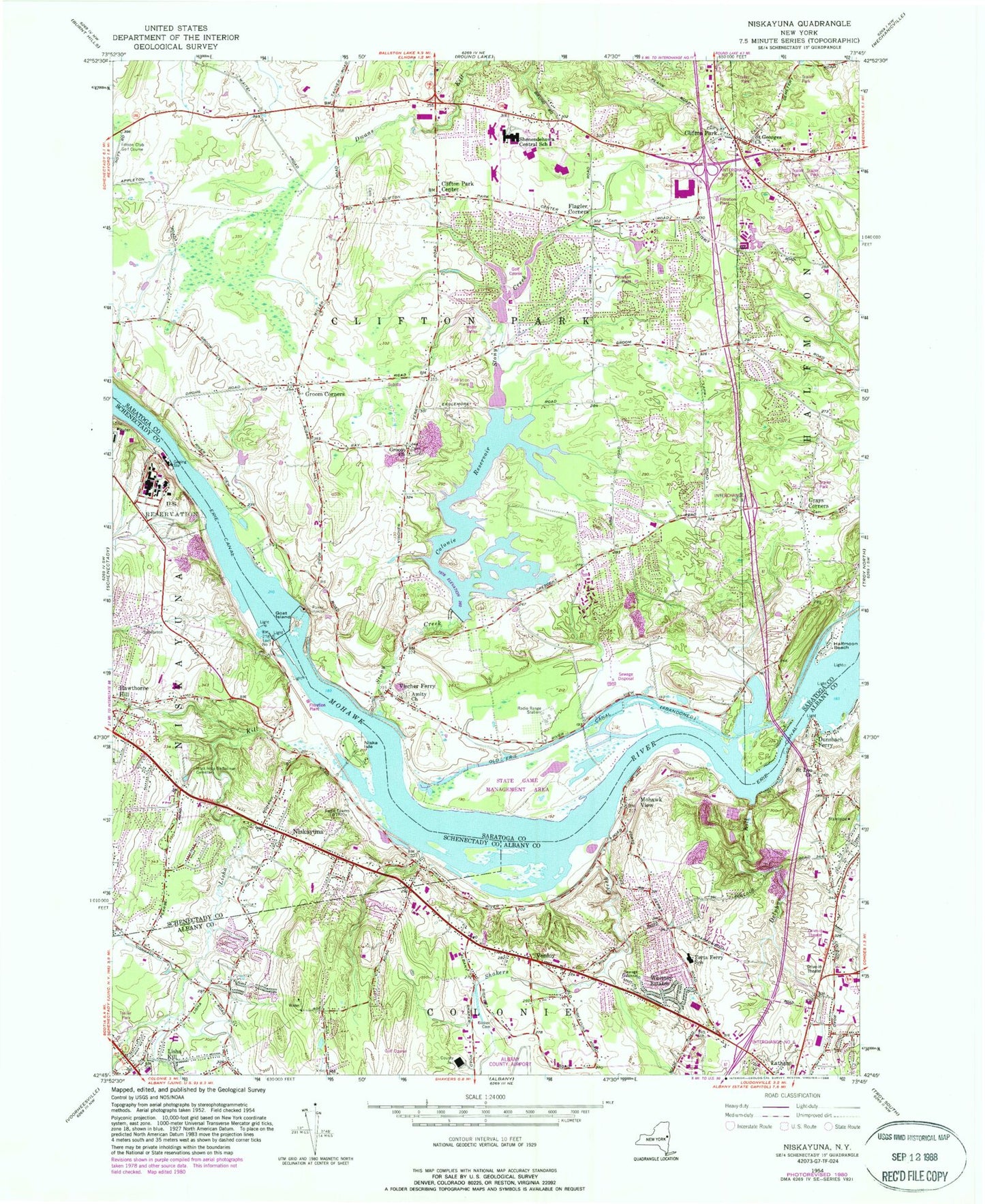 Classic USGS Niskayuna New York 7.5'x7.5' Topo Map Image
