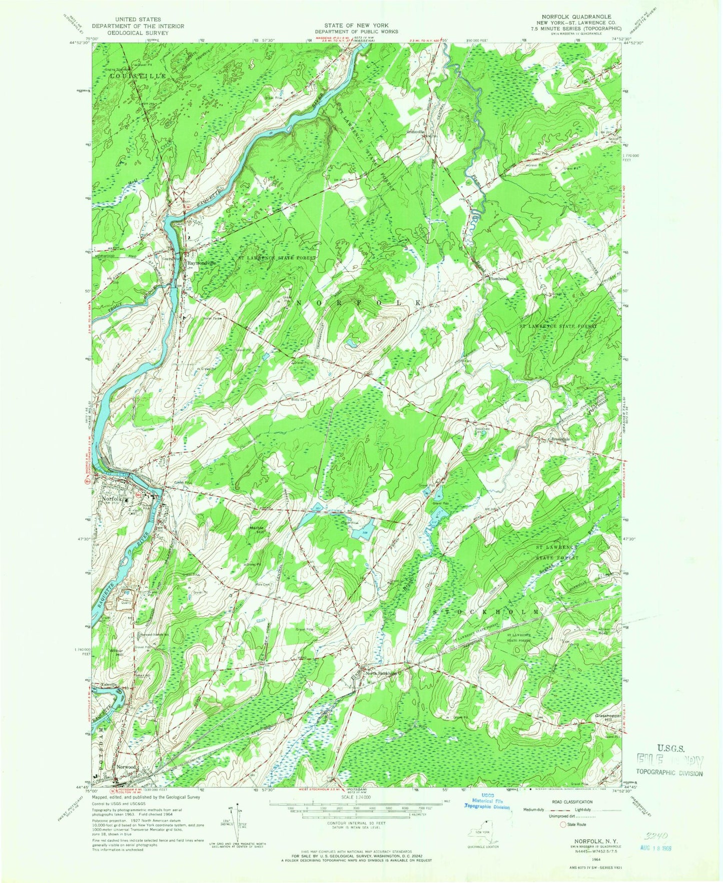 Classic USGS Norfolk New York 7.5'x7.5' Topo Map Image