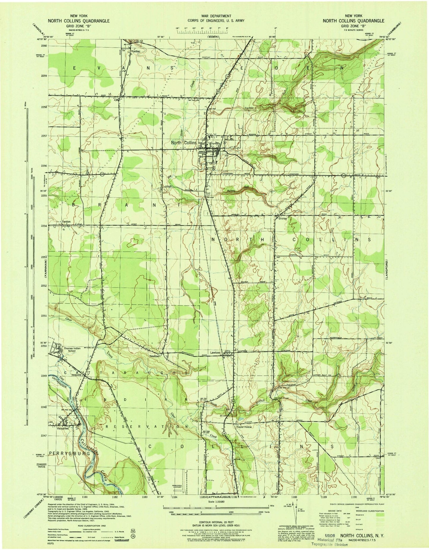 Classic USGS North Collins New York 7.5'x7.5' Topo Map Image