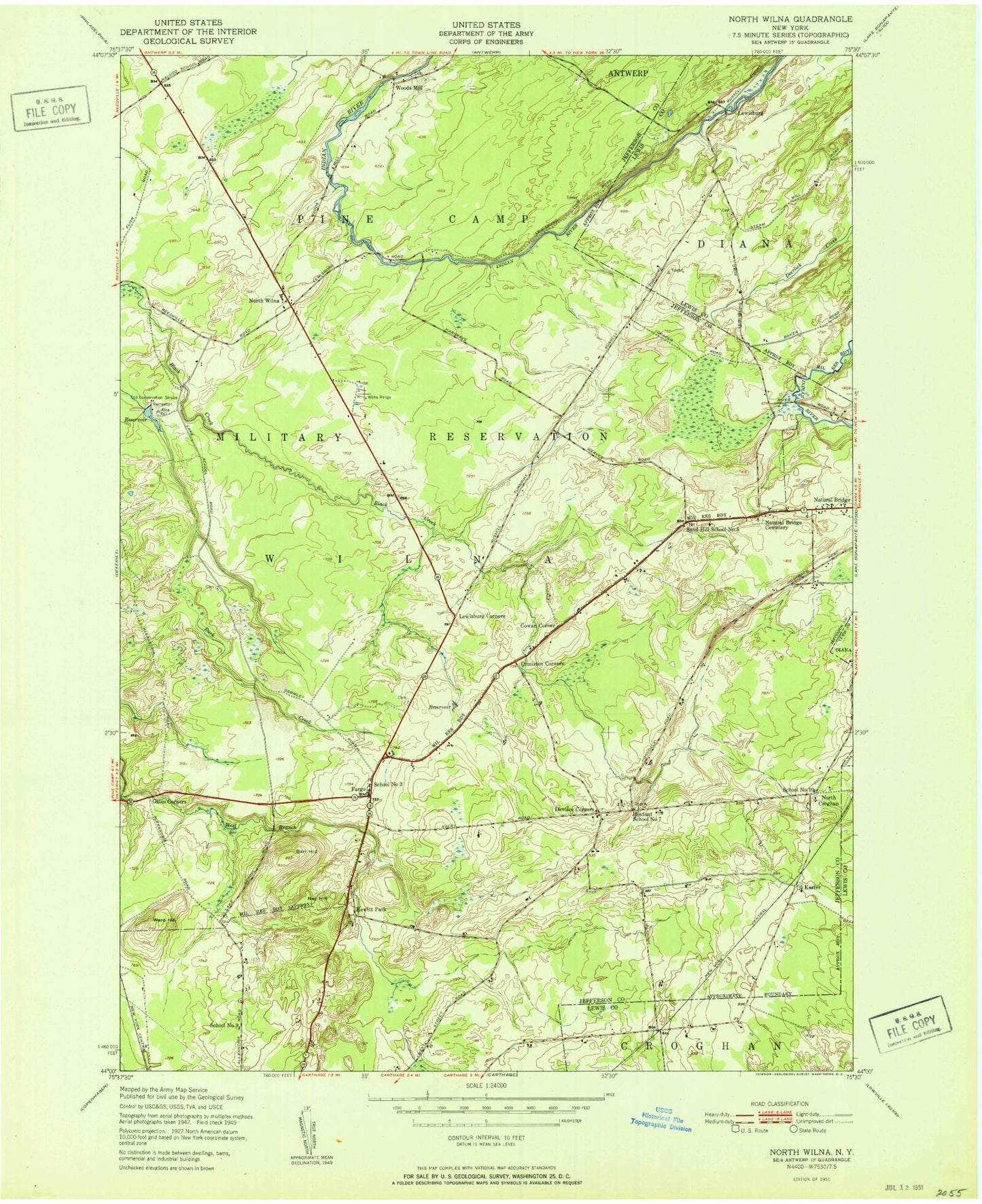 Classic USGS North Wilna New York 7.5'x7.5' Topo Map Image