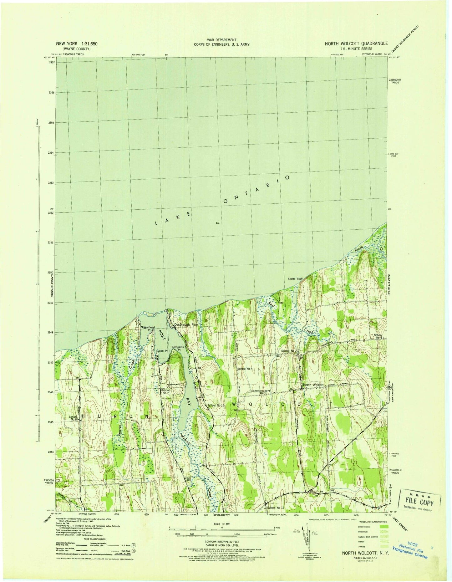 Classic USGS North Wolcott New York 7.5'x7.5' Topo Map Image