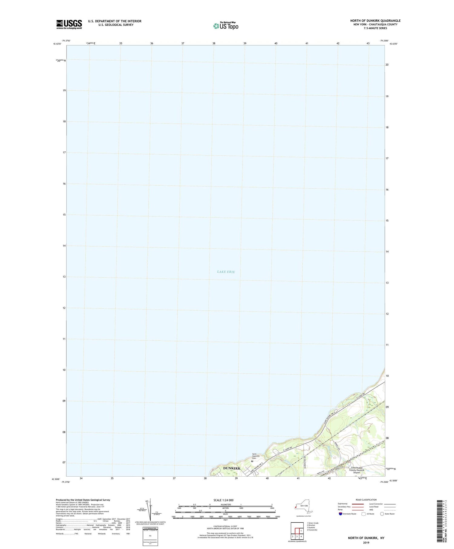 North of Dunkirk New York US Topo Map Image