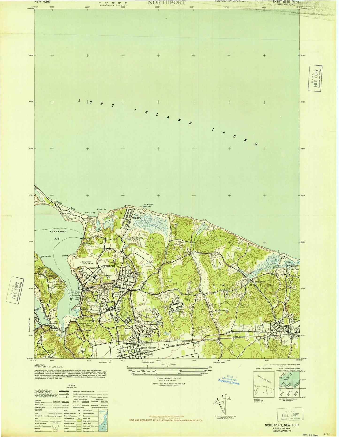 Classic USGS Northport New York 7.5'x7.5' Topo Map Image