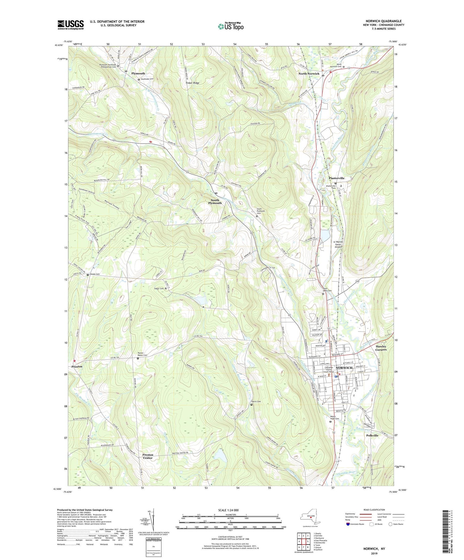 Norwich New York US Topo Map Image
