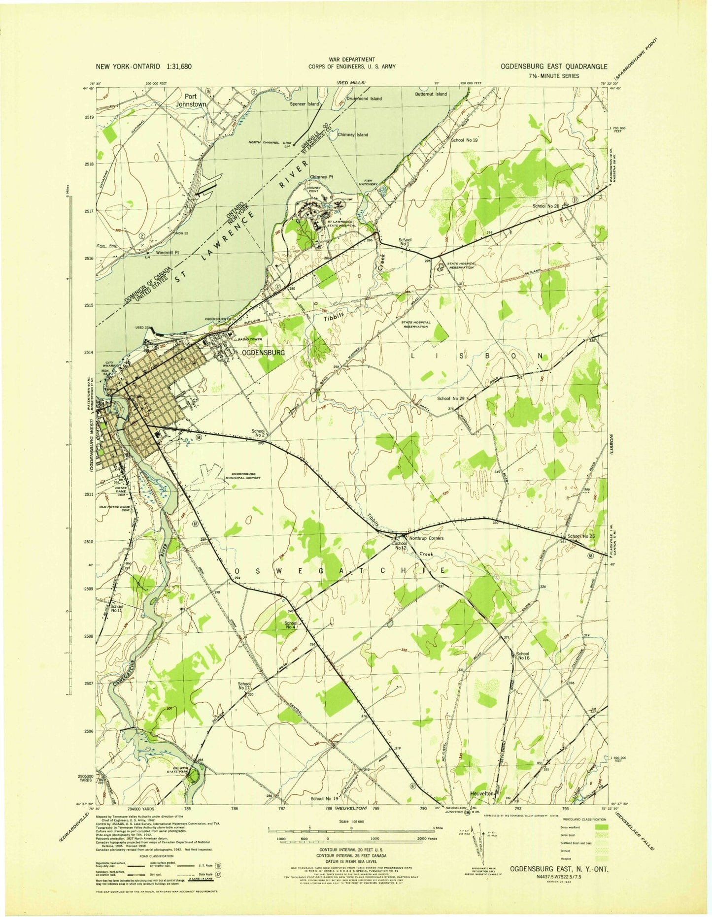 Classic USGS Ogdensburg East New York 7.5'x7.5' Topo Map Image