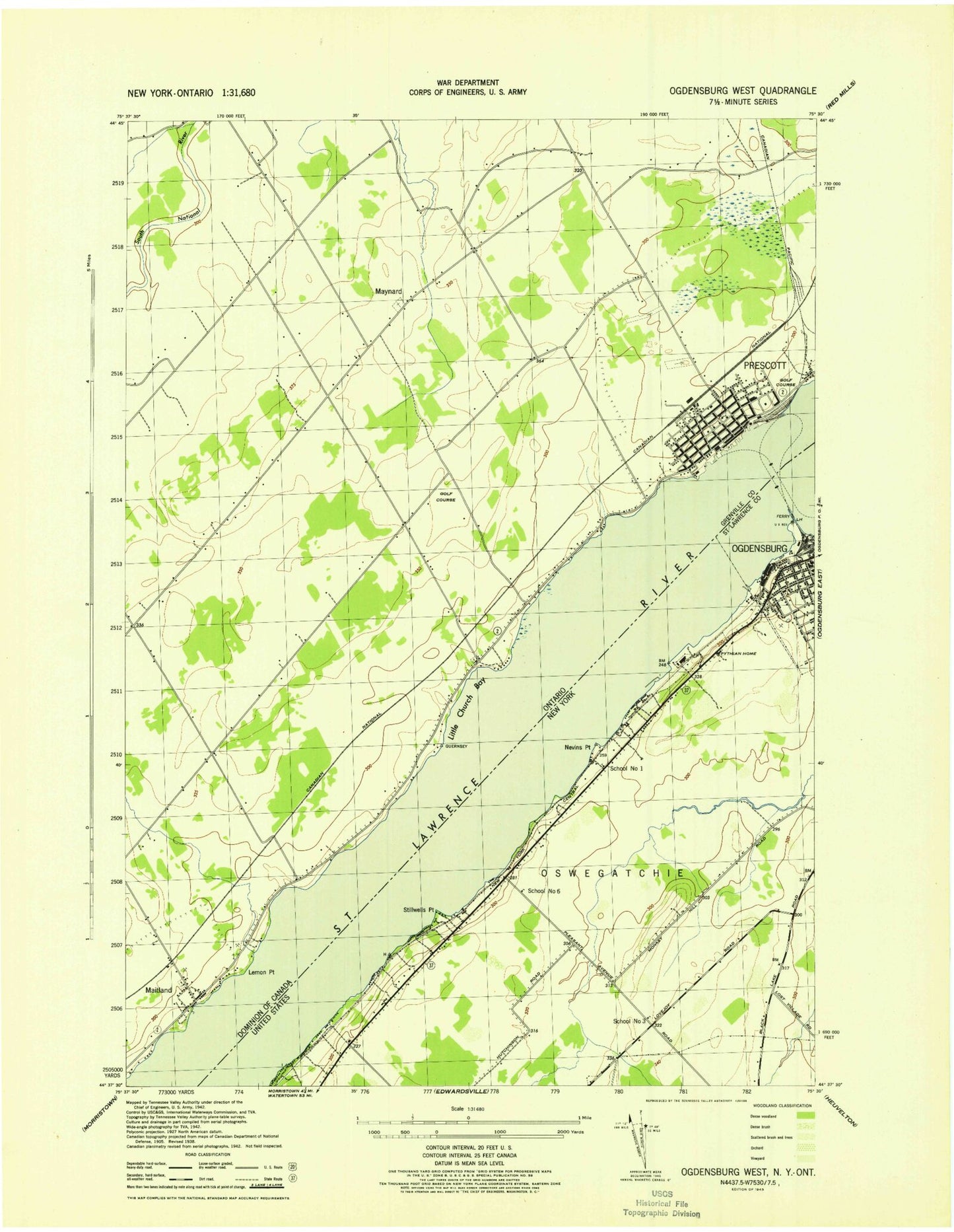 Classic USGS Ogdensburg West New York 7.5'x7.5' Topo Map Image
