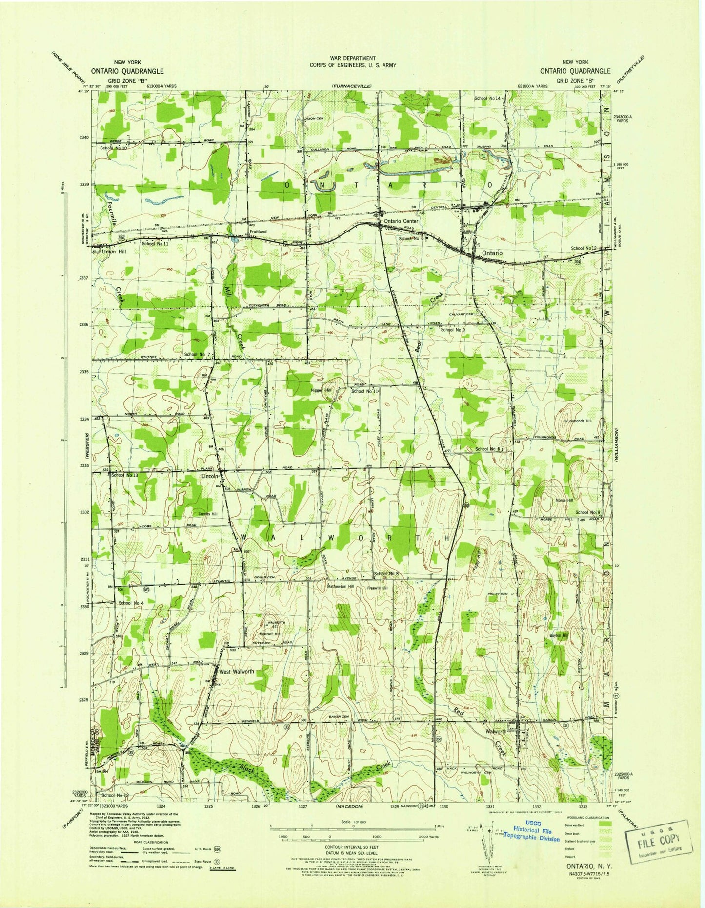 Classic USGS Ontario New York 7.5'x7.5' Topo Map Image