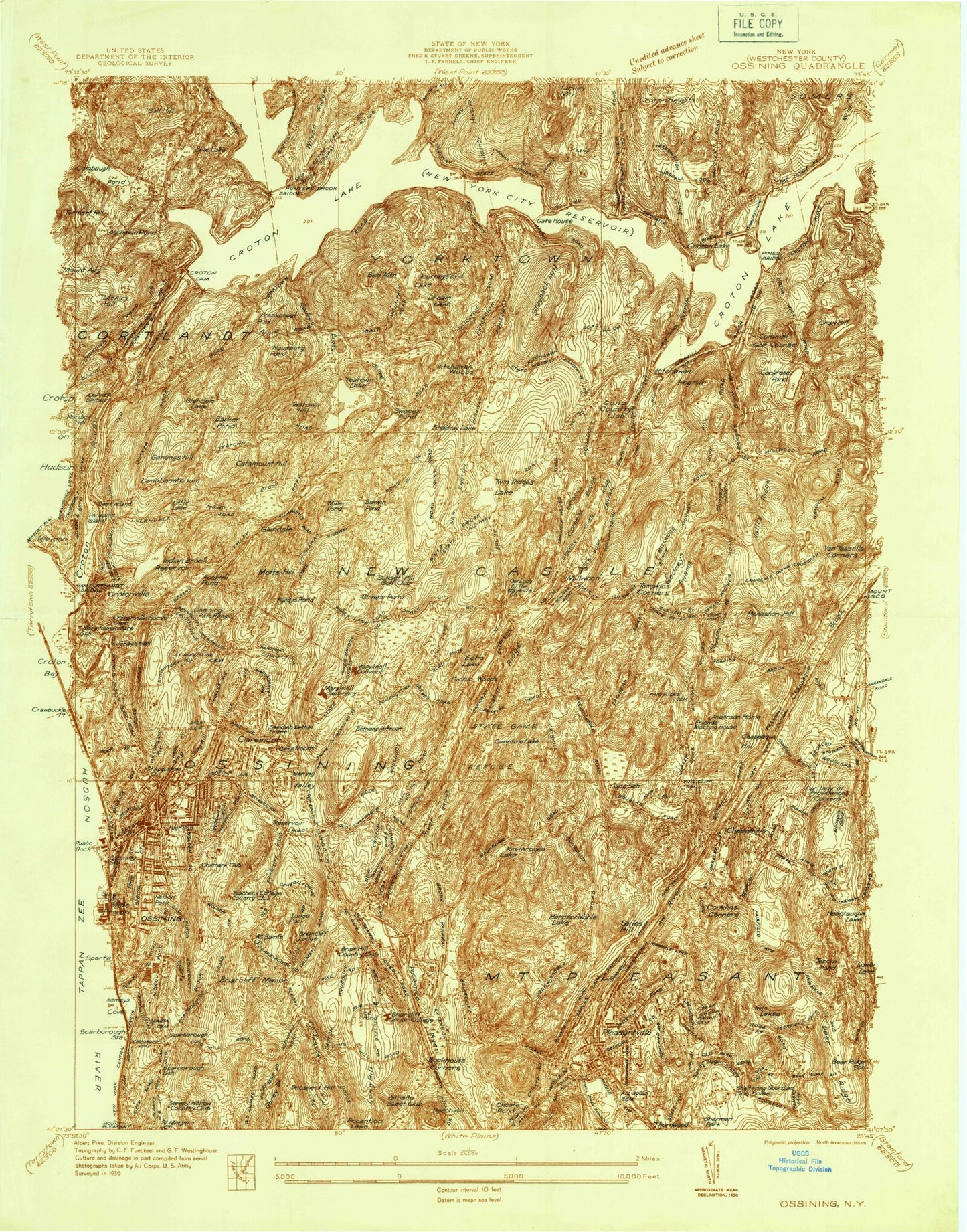 Classic USGS Ossining New York 7.5'x7.5' Topo Map Image