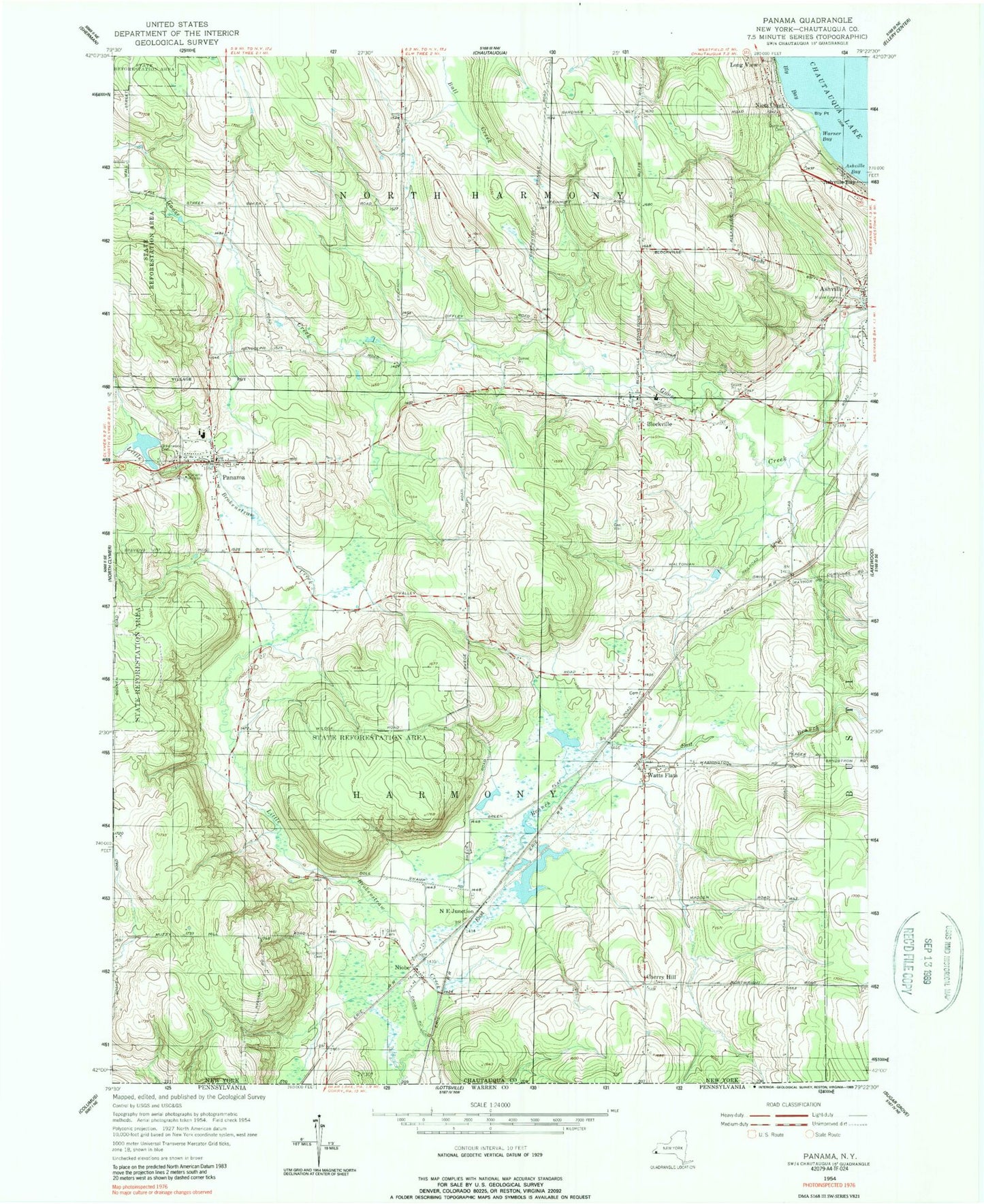 Classic USGS Panama New York 7.5'x7.5' Topo Map Image