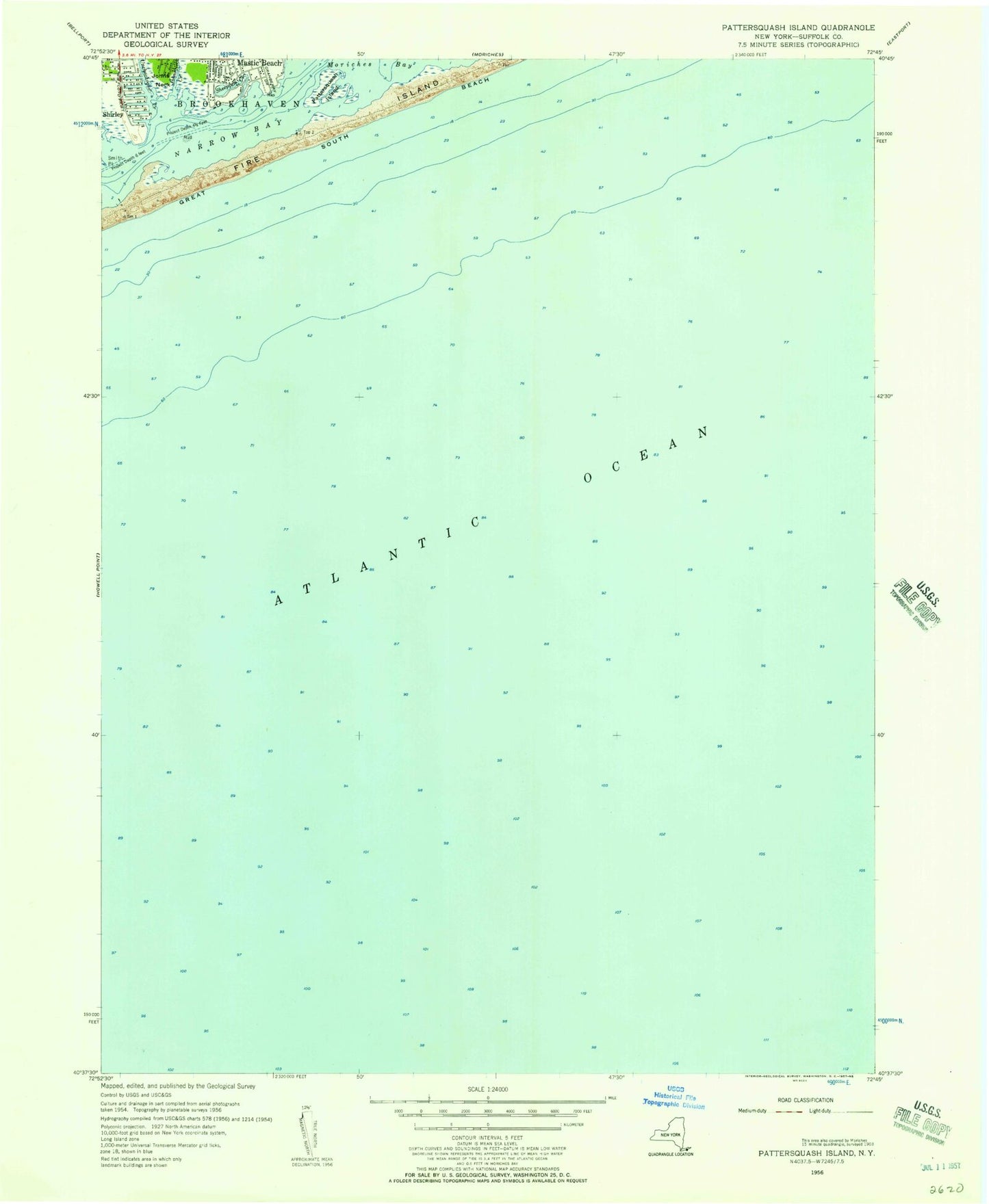 Classic USGS Pattersquash Island New York 7.5'x7.5' Topo Map Image