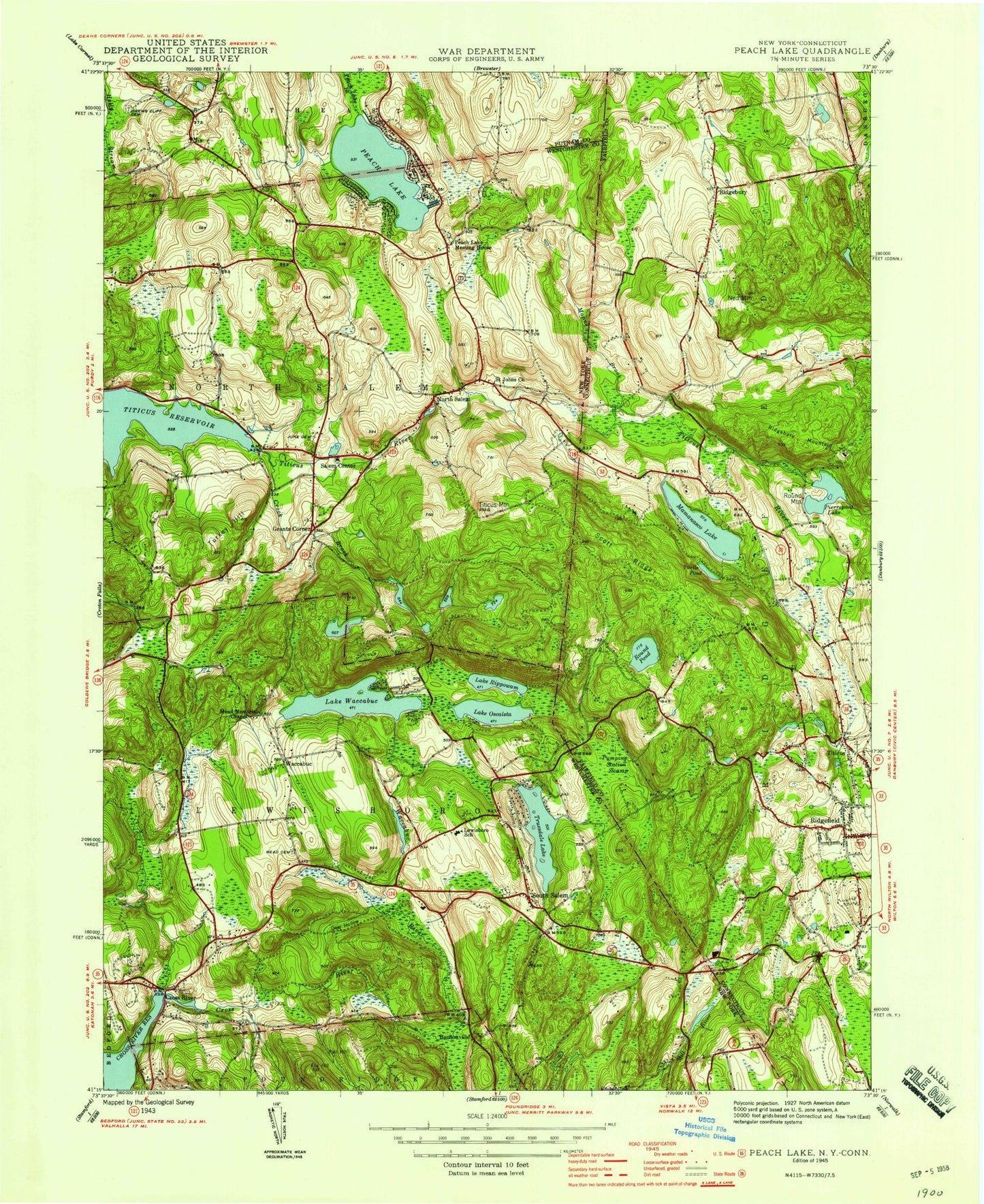 Classic USGS Peach Lake New York 7.5'x7.5' Topo Map Image