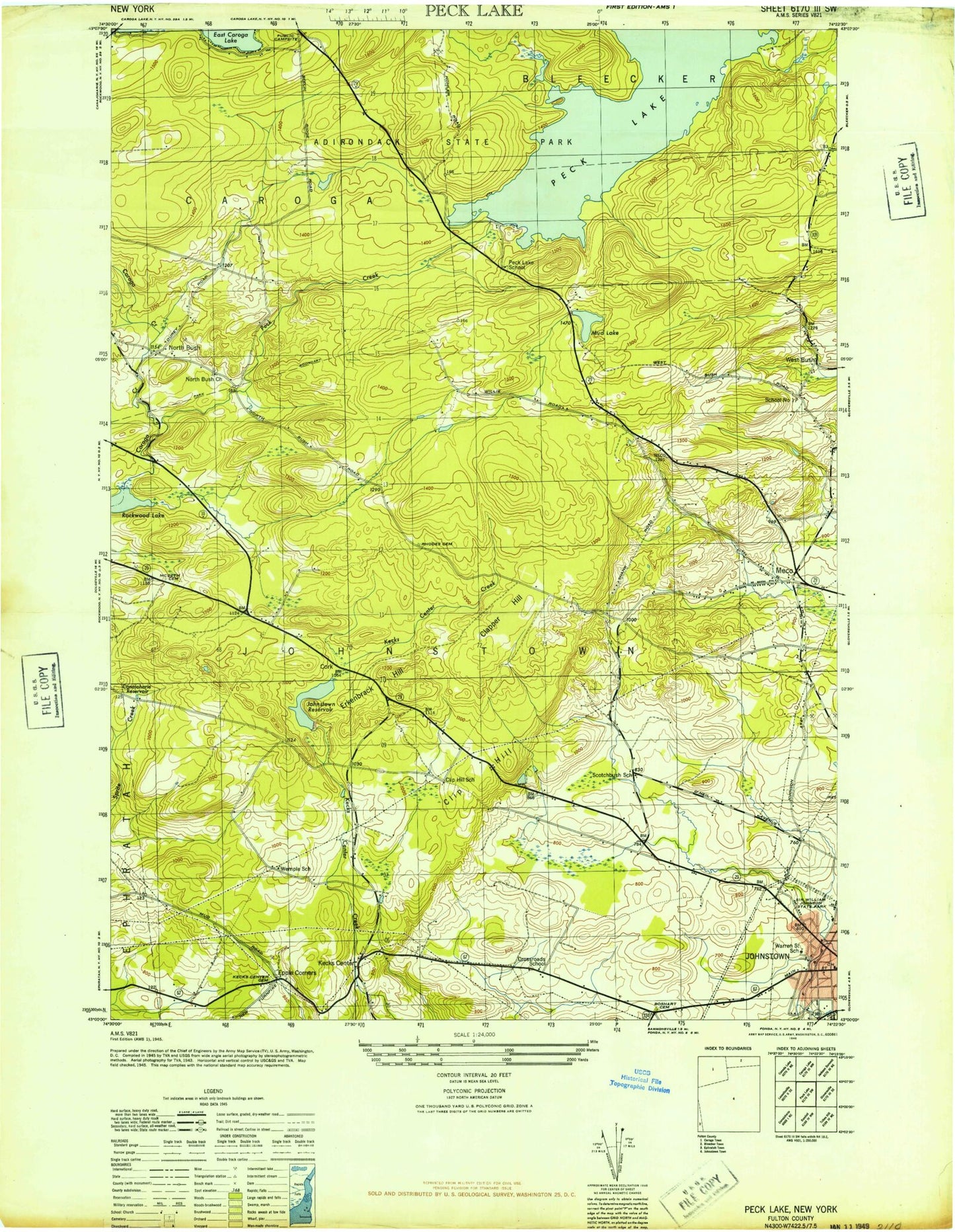Classic USGS Peck Lake New York 7.5'x7.5' Topo Map Image